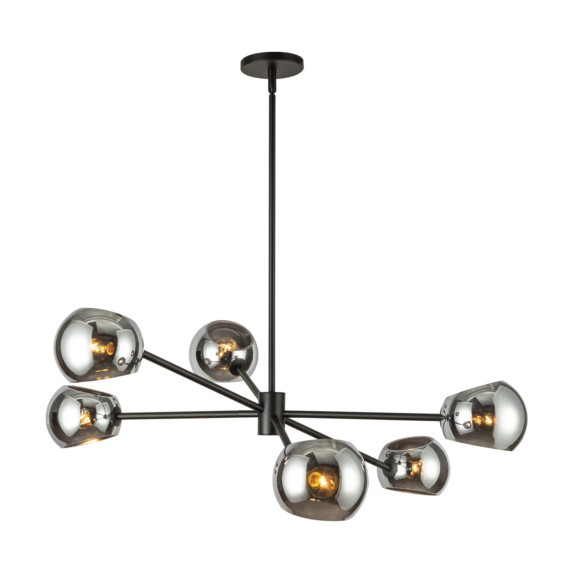 Willow 37-in Matte Black/Smoked Solid Glass 6 Lights Chandeliers