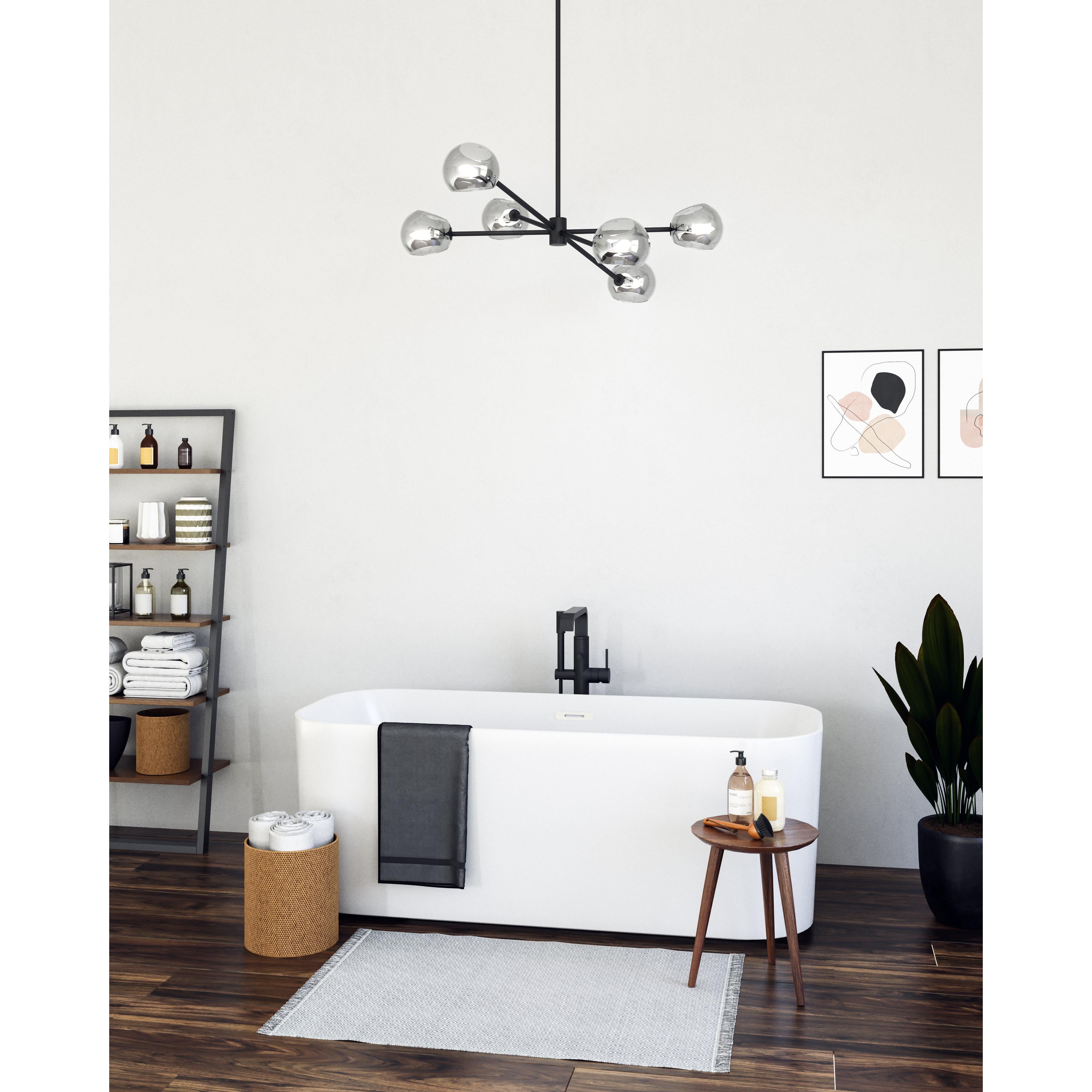 Willow 37-in Matte Black/Smoked Solid Glass 6 Lights Chandeliers