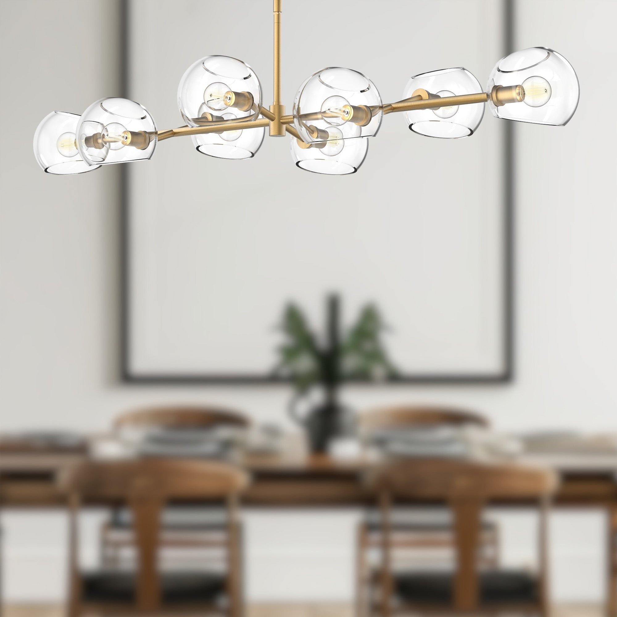 Willow 48-in Brushed Gold/Clear Glass 8 Lights Linear Pendant