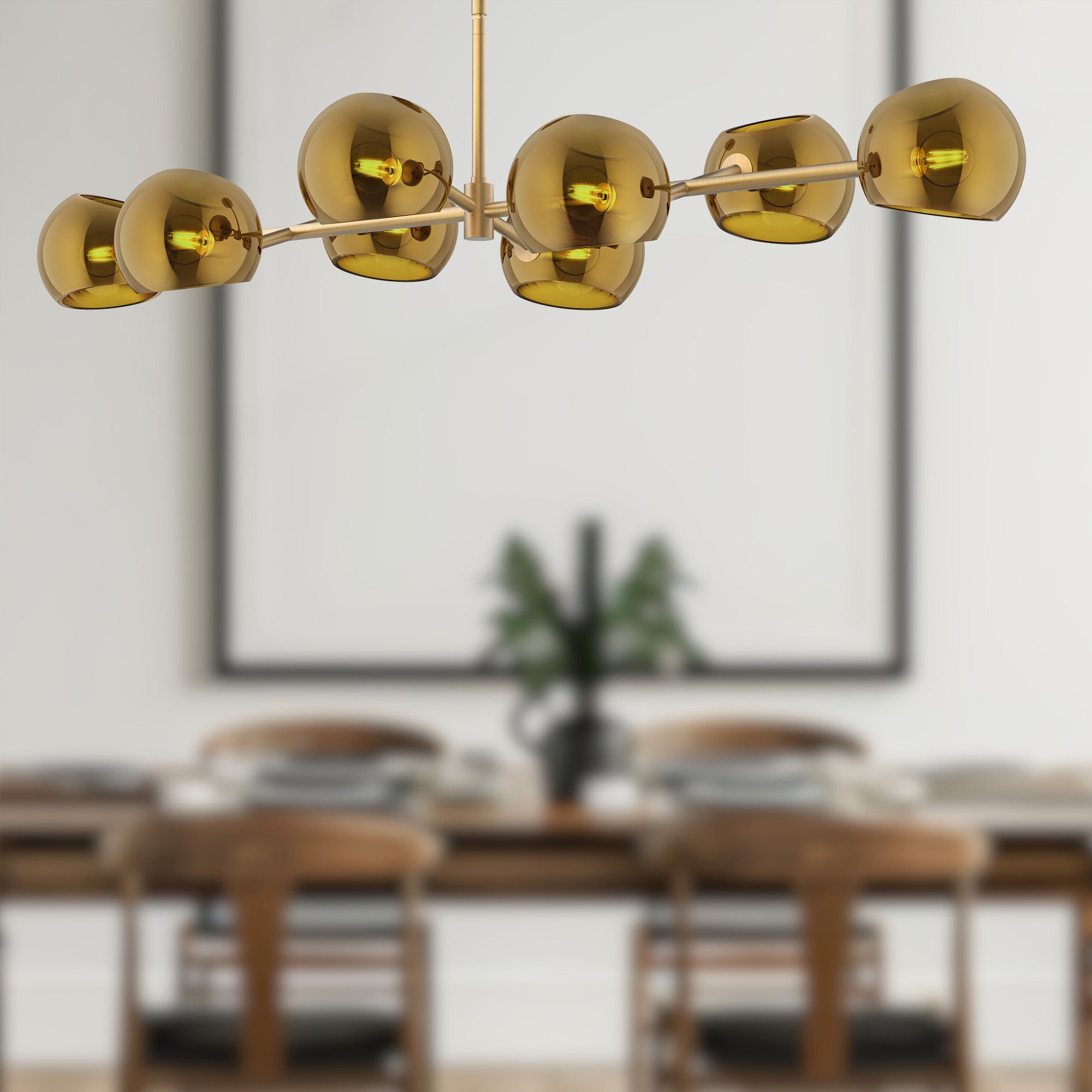 Willow 48-in Brushed Gold/Copper Glass 8 Lights Linear Pendant
