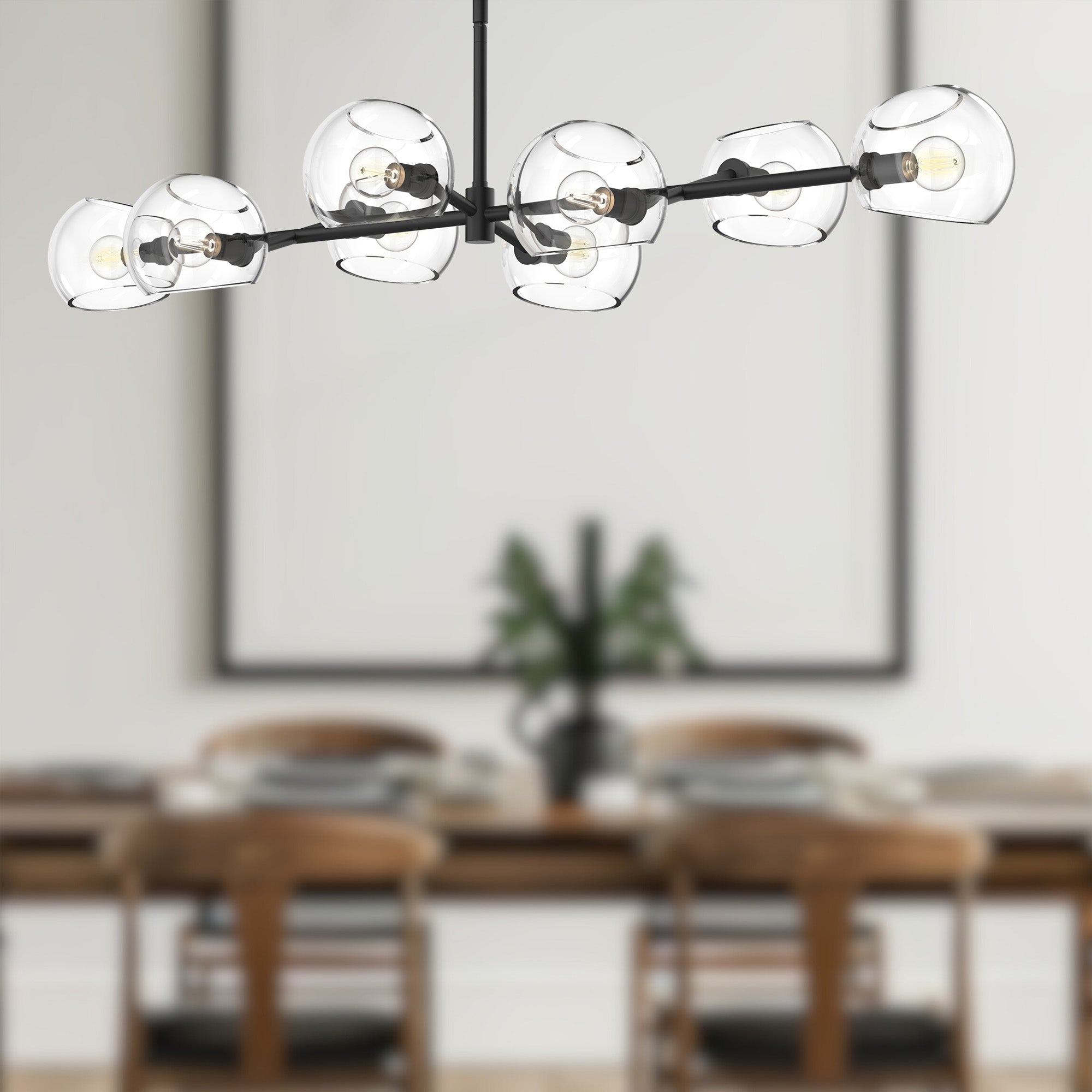 Willow 48-in Clear Glass/Matte Black 8 Lights Linear Pendant