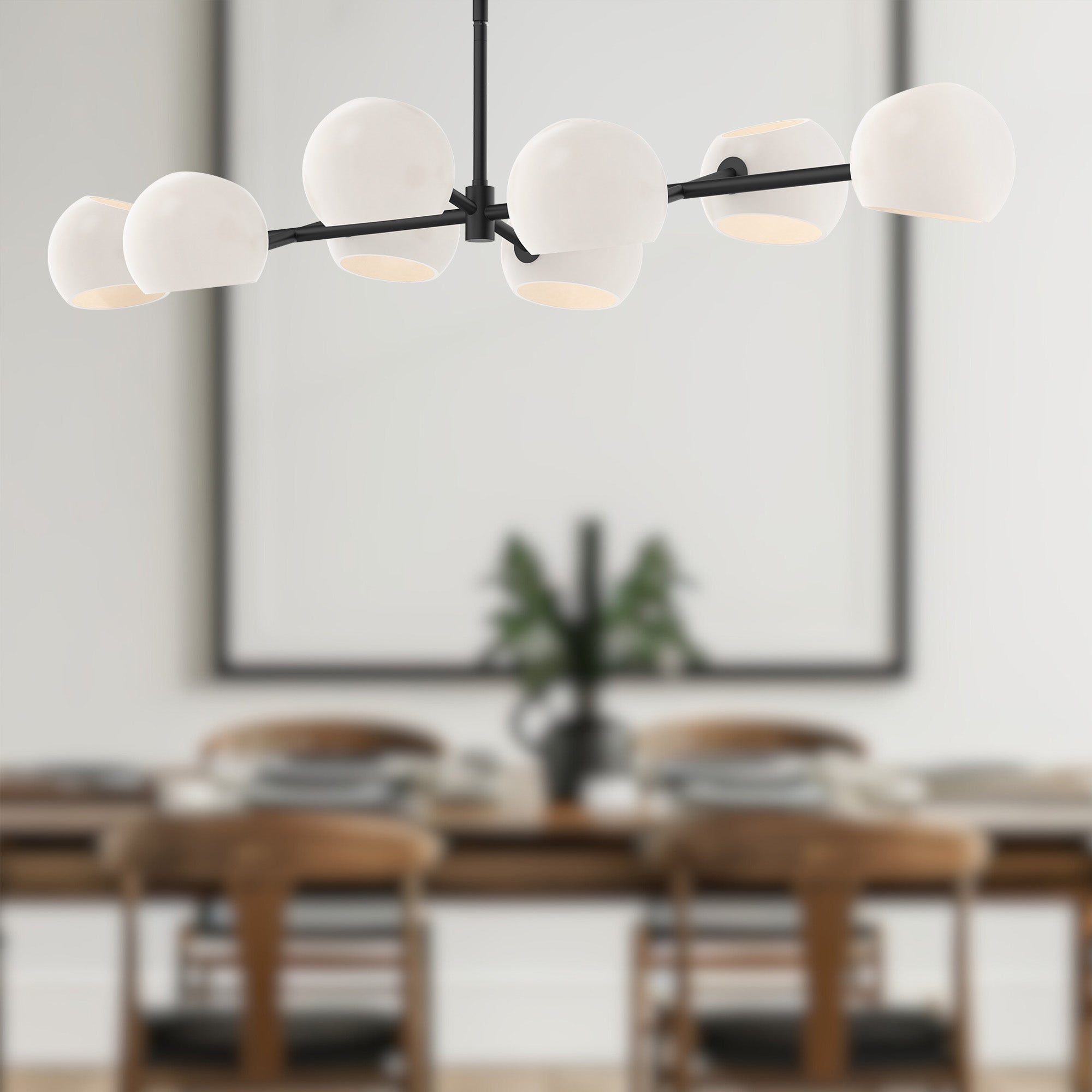 Willow 48-in Matte Black/Opal Matte Glass 8 Lights Linear Pendant