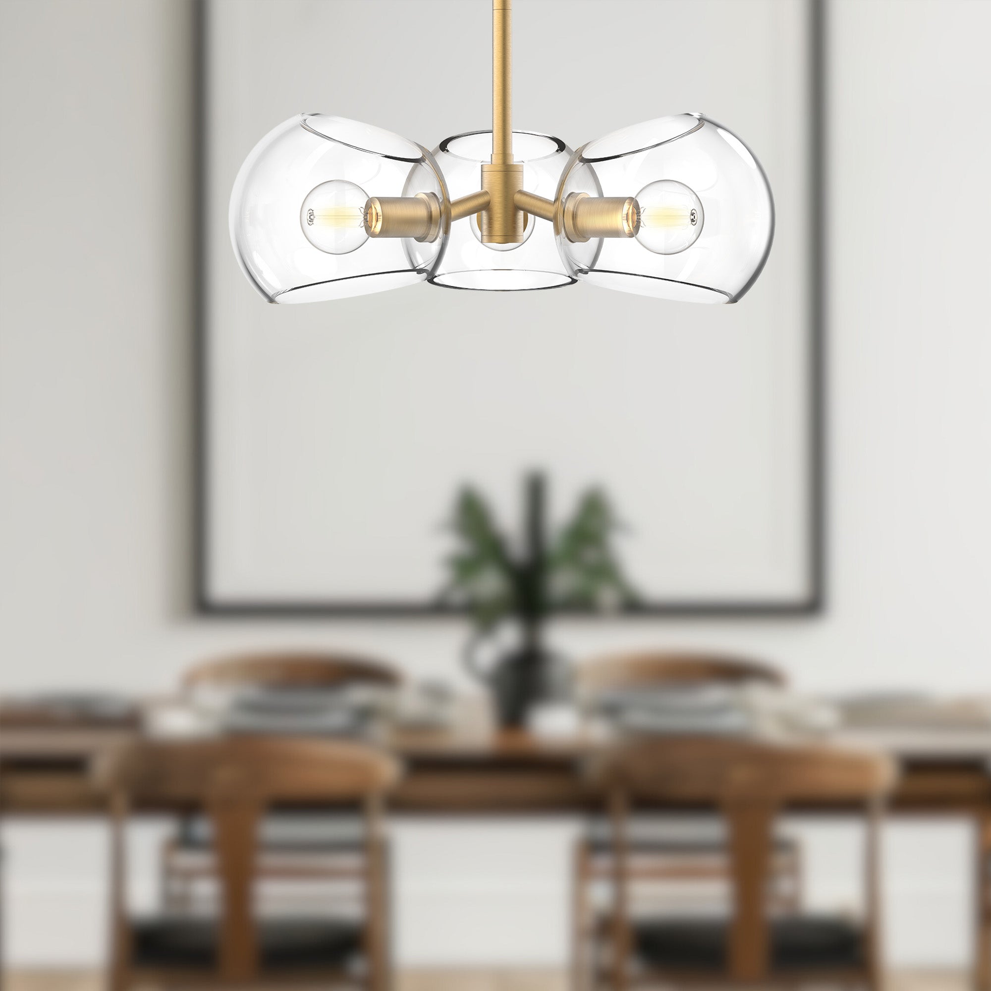 Willow 16-in Brushed Gold/Clear Glass 3 Lights Pendant