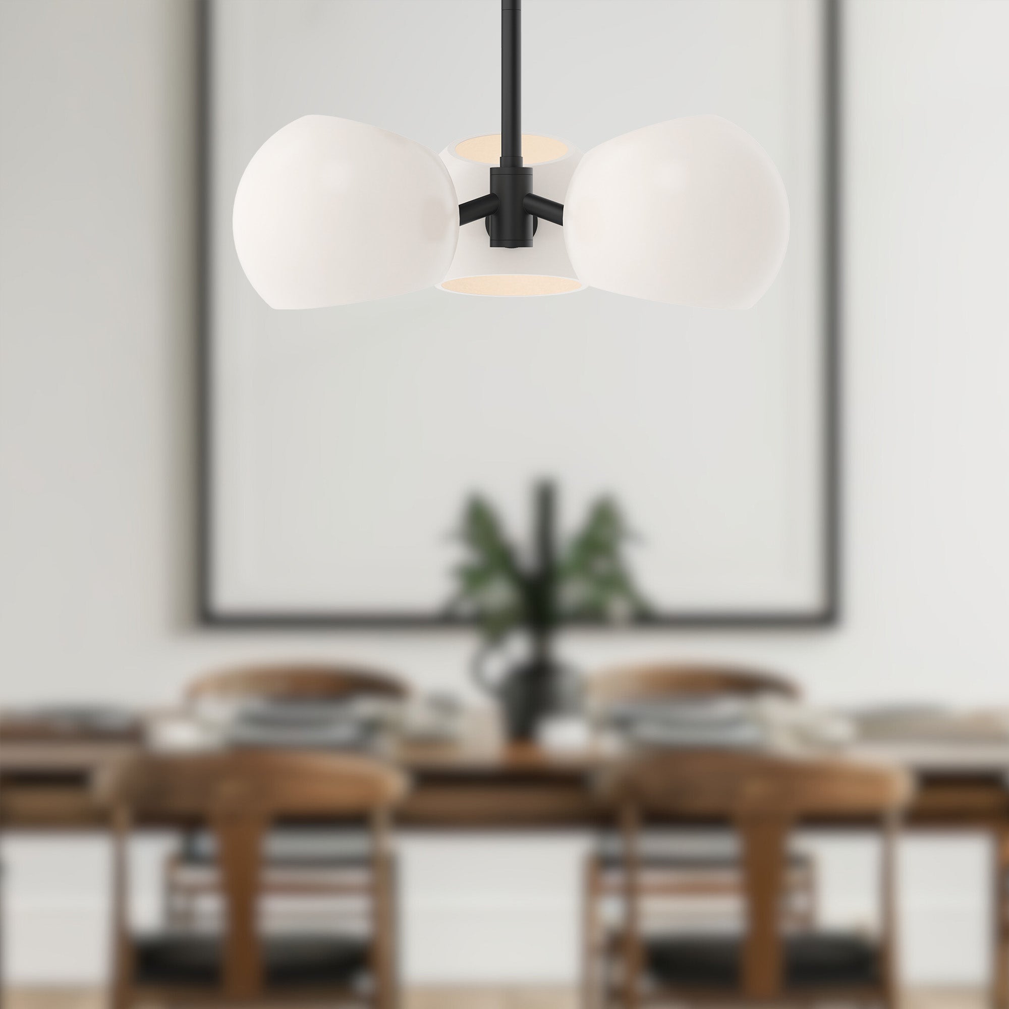 Willow 16-in Matte Black/Opal Matte Glass 3 Lights Pendant
