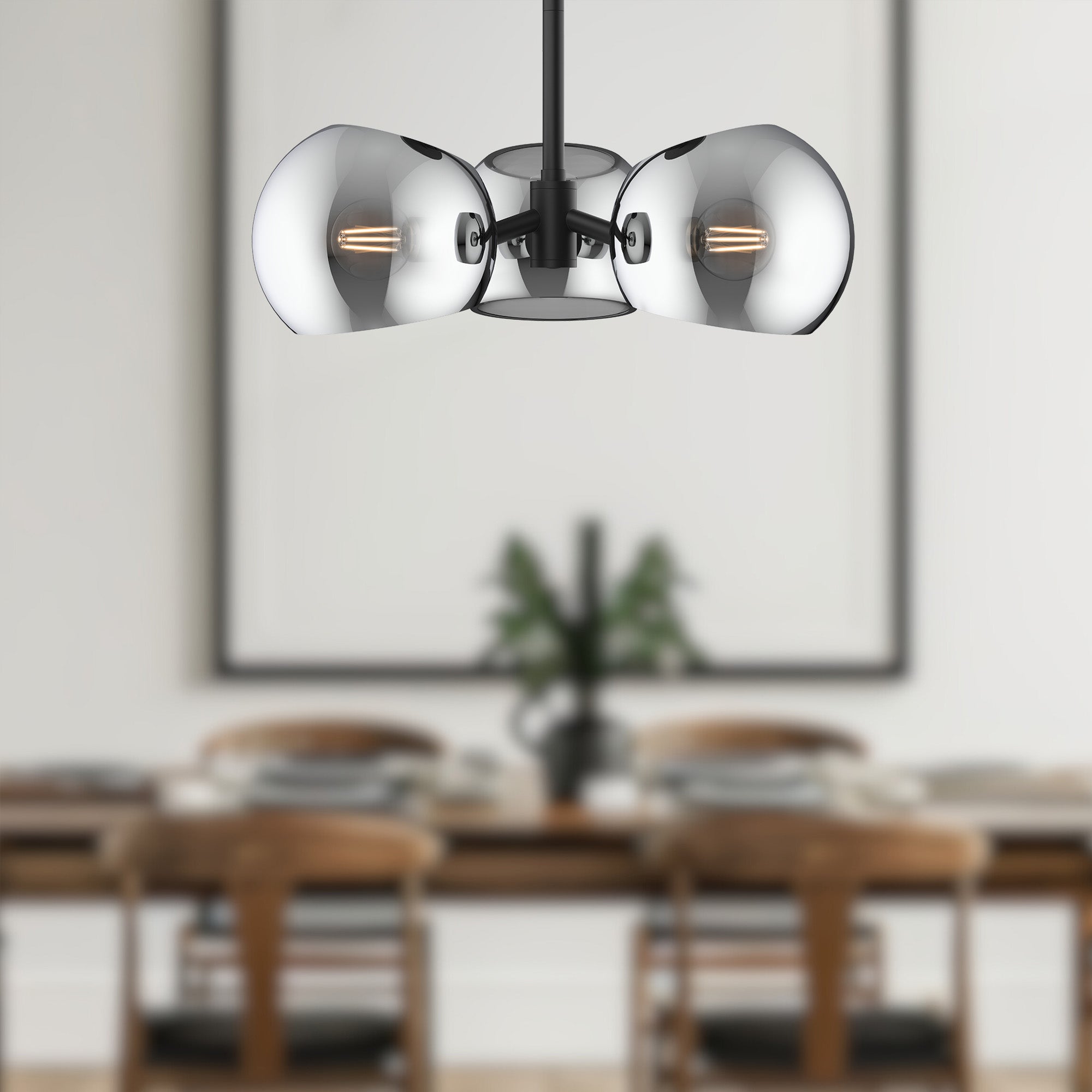 Willow 16-in Matte Black/Smoked Solid Glass 3 Lights Pendant