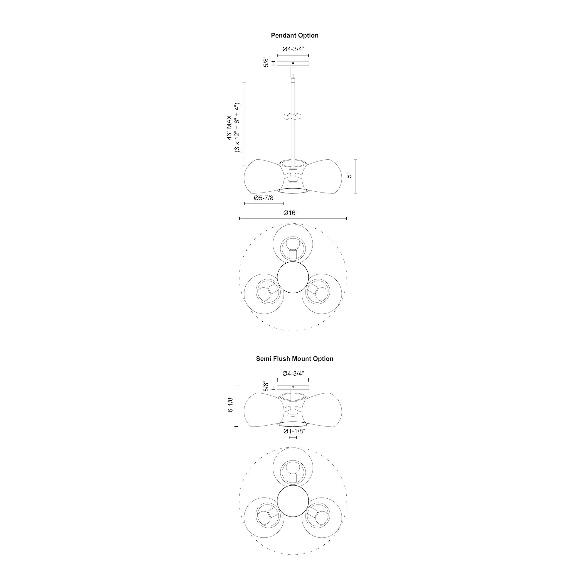 Willow 16-in Clear Glass/Matte Black 3 Lights Pendant
