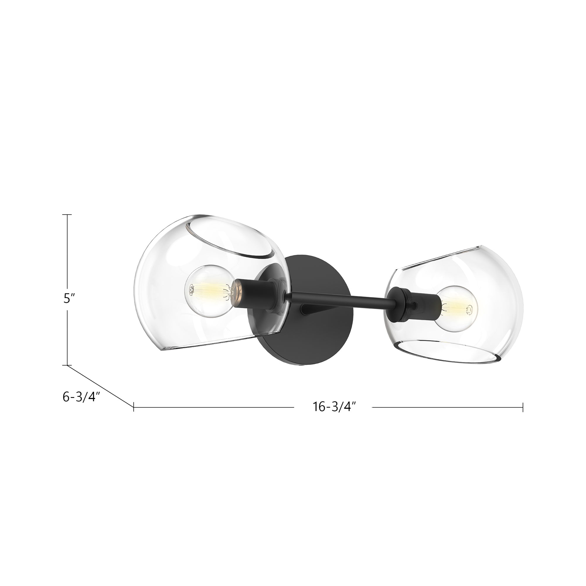 Willow 17-in Clear Glass/Matte Black 2 Lights Wall/Vanity