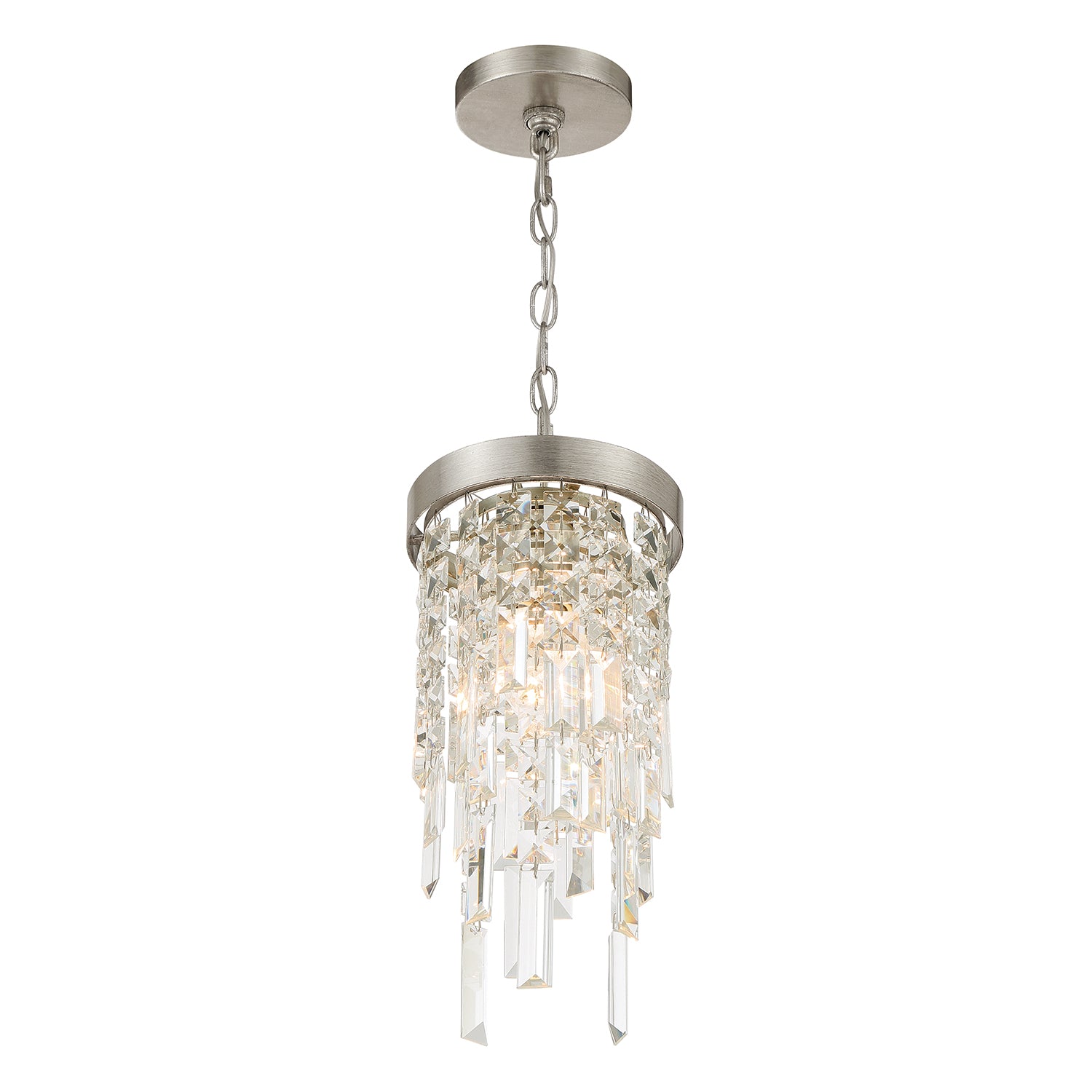 Crystorama Winfield WIN-210-SA-CL-MWP – 7 Inch – 1 Light – Pendant Light – Antique Silver – Damp Rated
