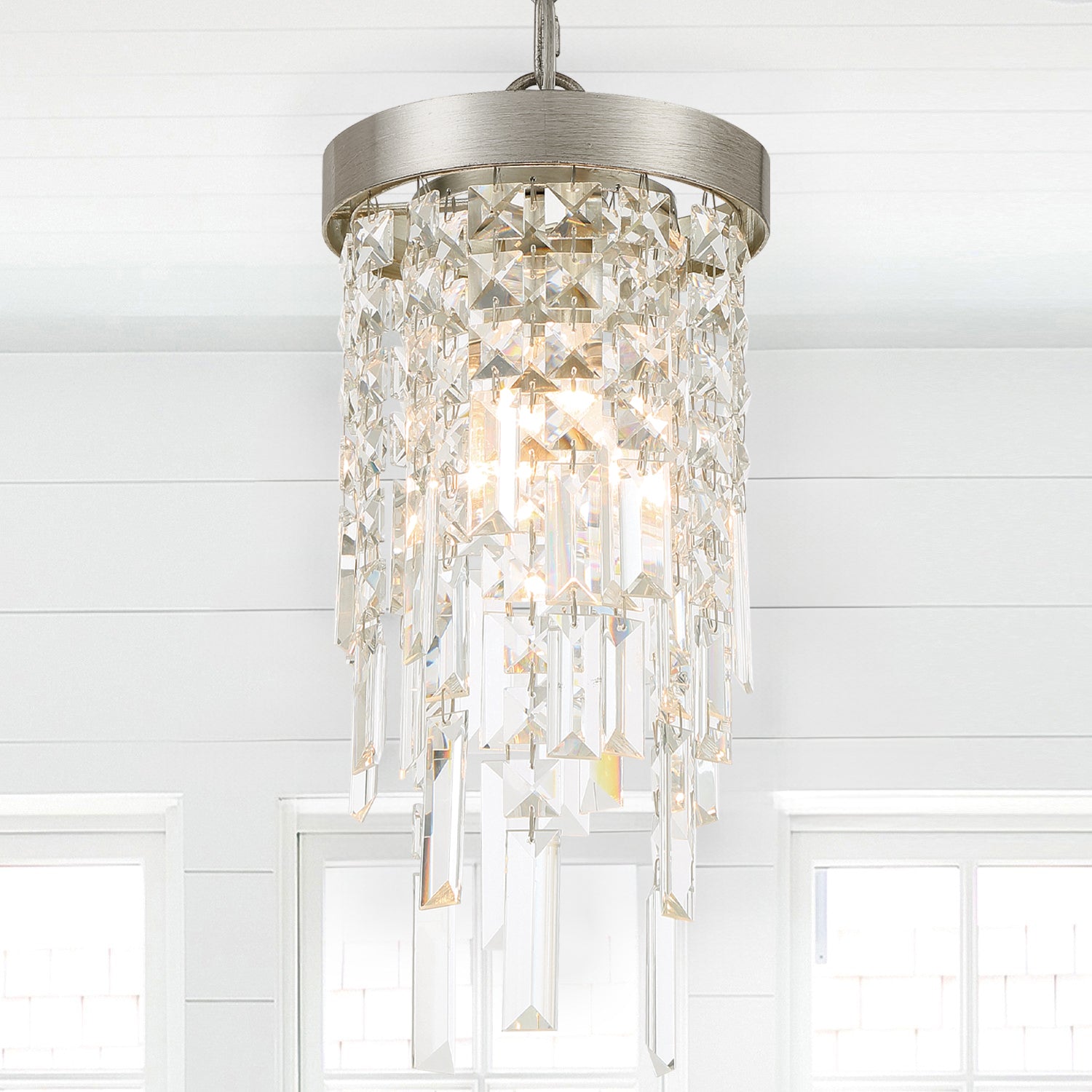 Crystorama Winfield WIN-210-SA-CL-MWP – 7 Inch – 1 Light – Pendant Light – Antique Silver – Damp Rated