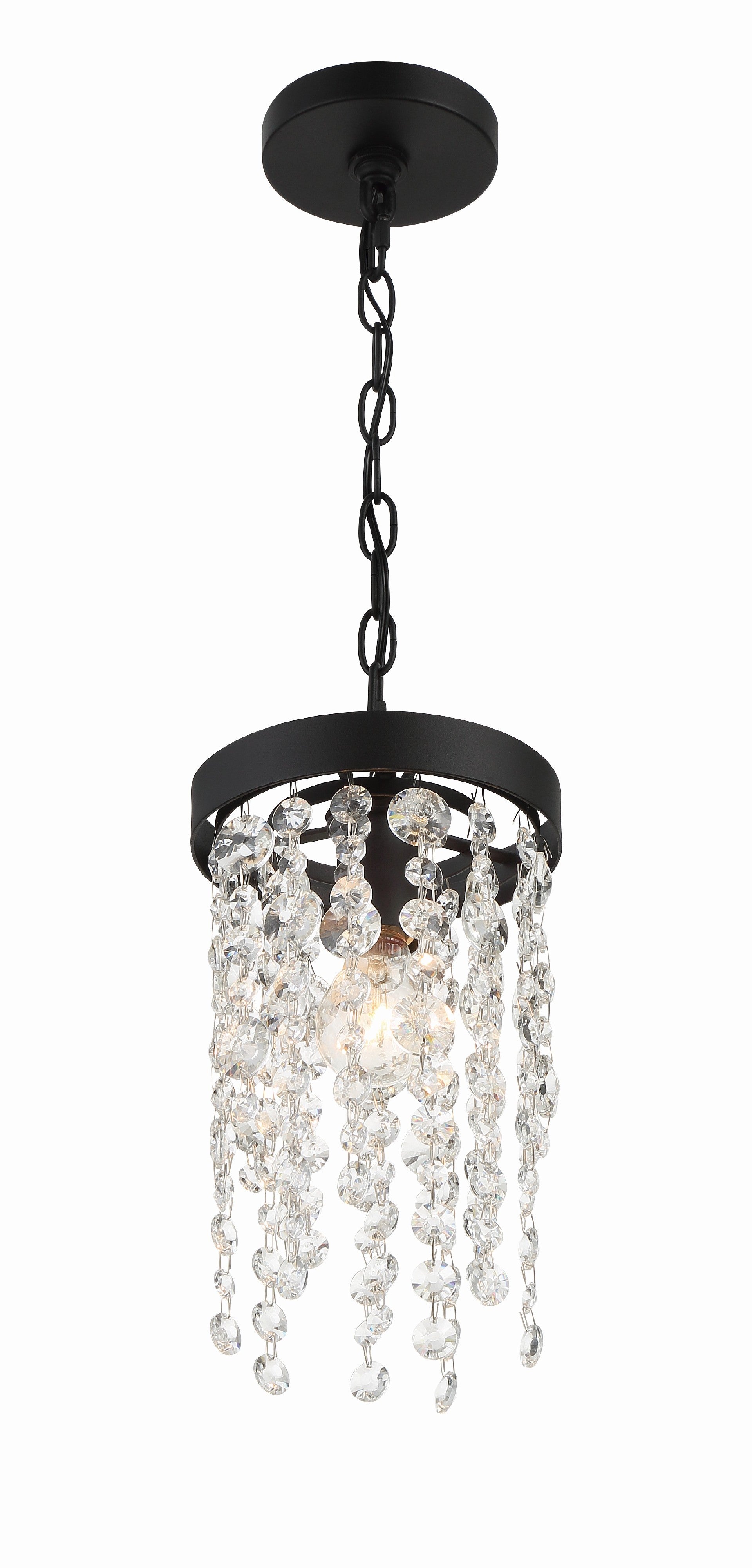 Crystorama Winham WIN-610-BF-CL-MWP – 7 Inch – 1 Light – Pendant Light – Clear Crystal – Black Forged – Damp Rated