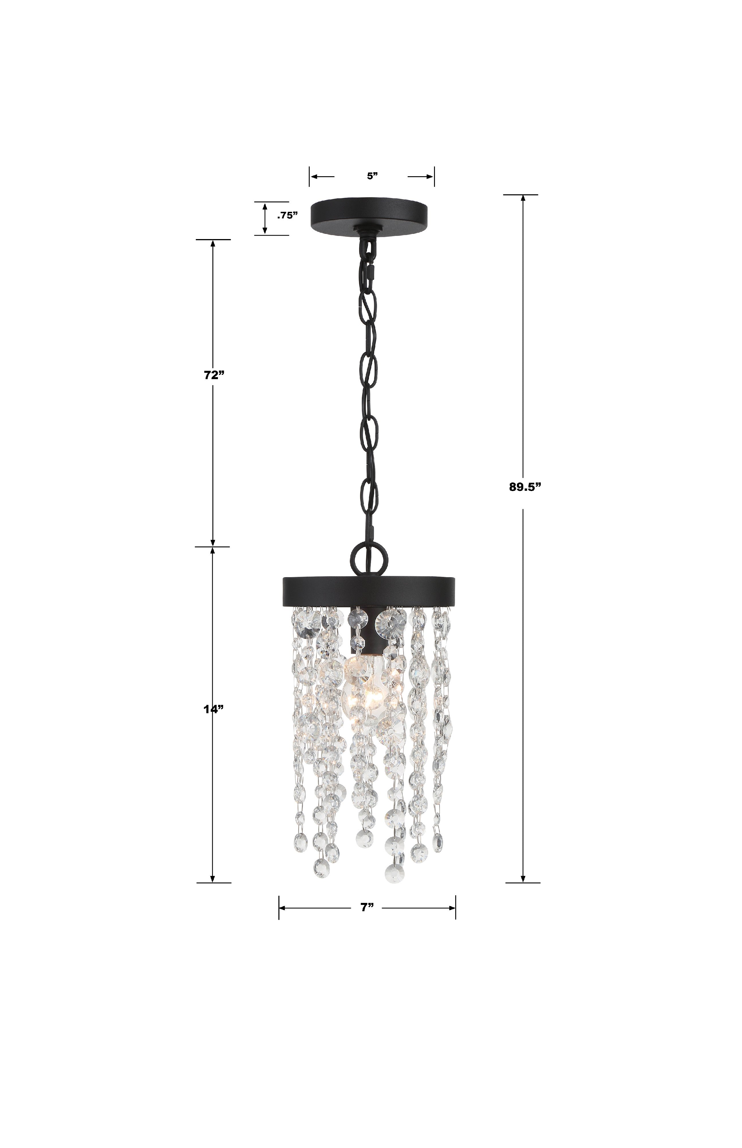 Crystorama Winham WIN-610-BF-CL-MWP – 7 Inch – 1 Light – Pendant Light – Clear Crystal – Black Forged – Damp Rated