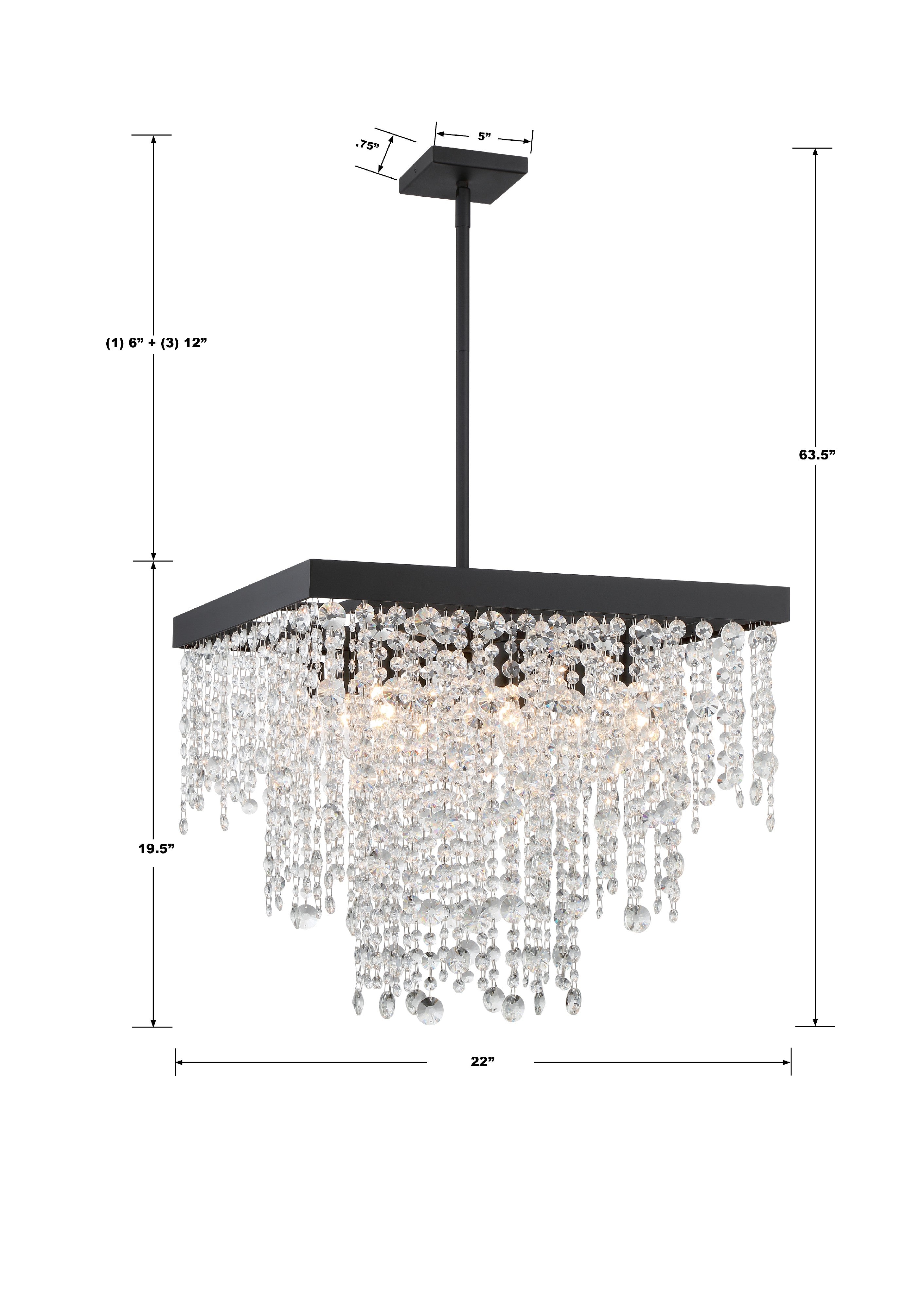 Crystorama Winham WIN-618-BF-CL-MWP – 22 Inch – 8 Light – Chandelier – Clear Crystal – Black Forged – Damp Rated
