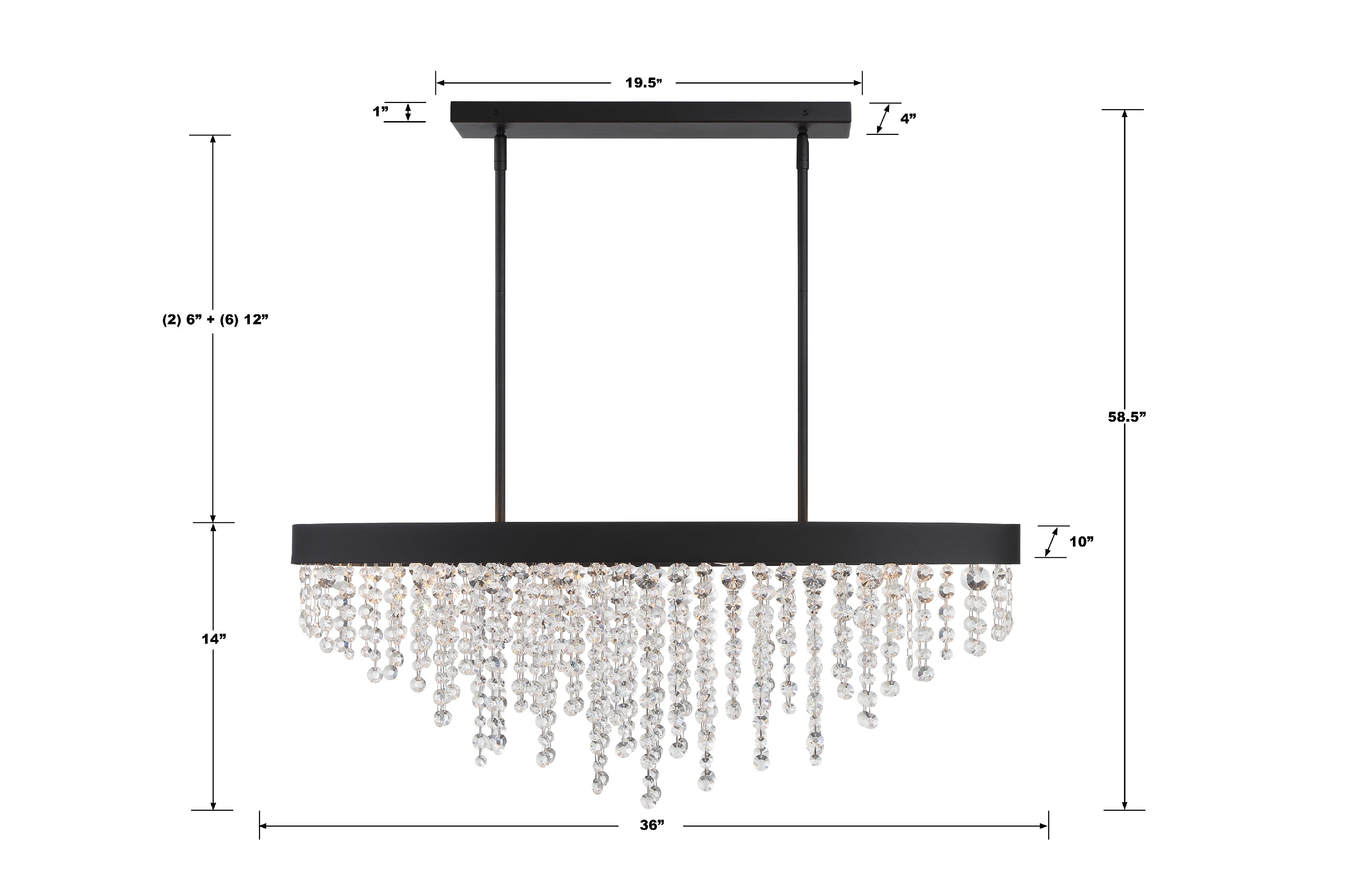 Crystorama Winham WIN-619-BF-CL-MWP – 36 Inch – 8 Light – Chandelier – Clear Crystal – Black Forged – Damp Rated