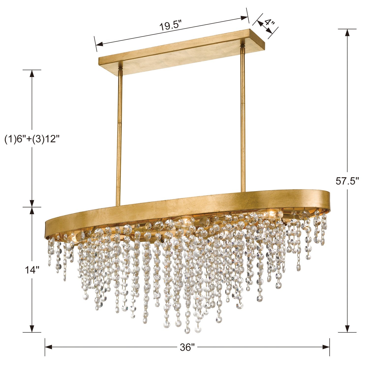 Crystorama Winham WIN-619-GA-CL-MWP – 36 Inch – 8 Light – Chandelier – Clear Crystal – Antique Gold – Damp Rated