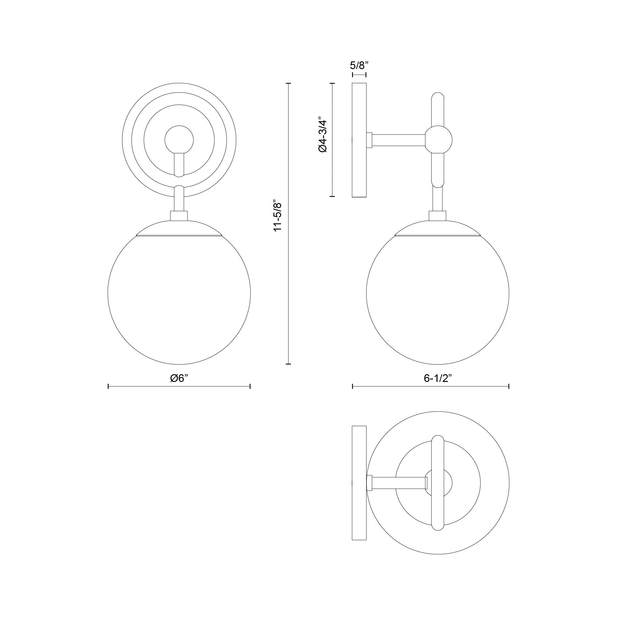 Fiore 6-in Matte Black/Glossy Opal Glass 1 Light Wall Vanity