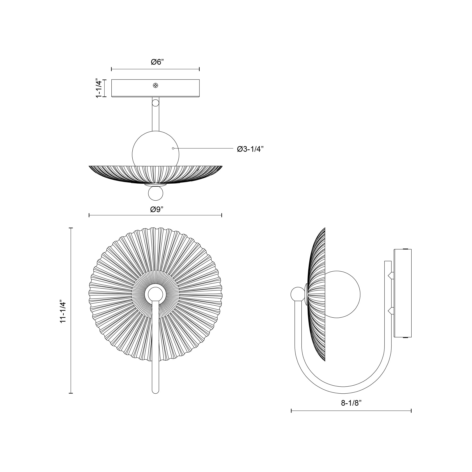 Hera 9-in Matte Black/Clear Ribbed Glass LED Wall/Vanity
