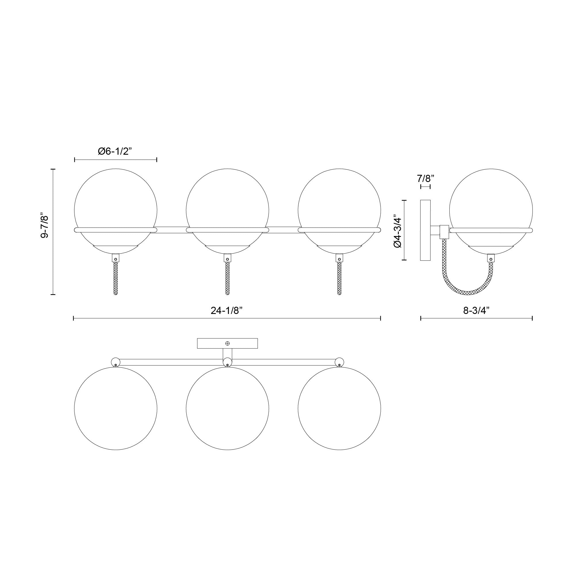 Alba 24-in Matte Black/Opal Glass 3 Lights Wall Vanity