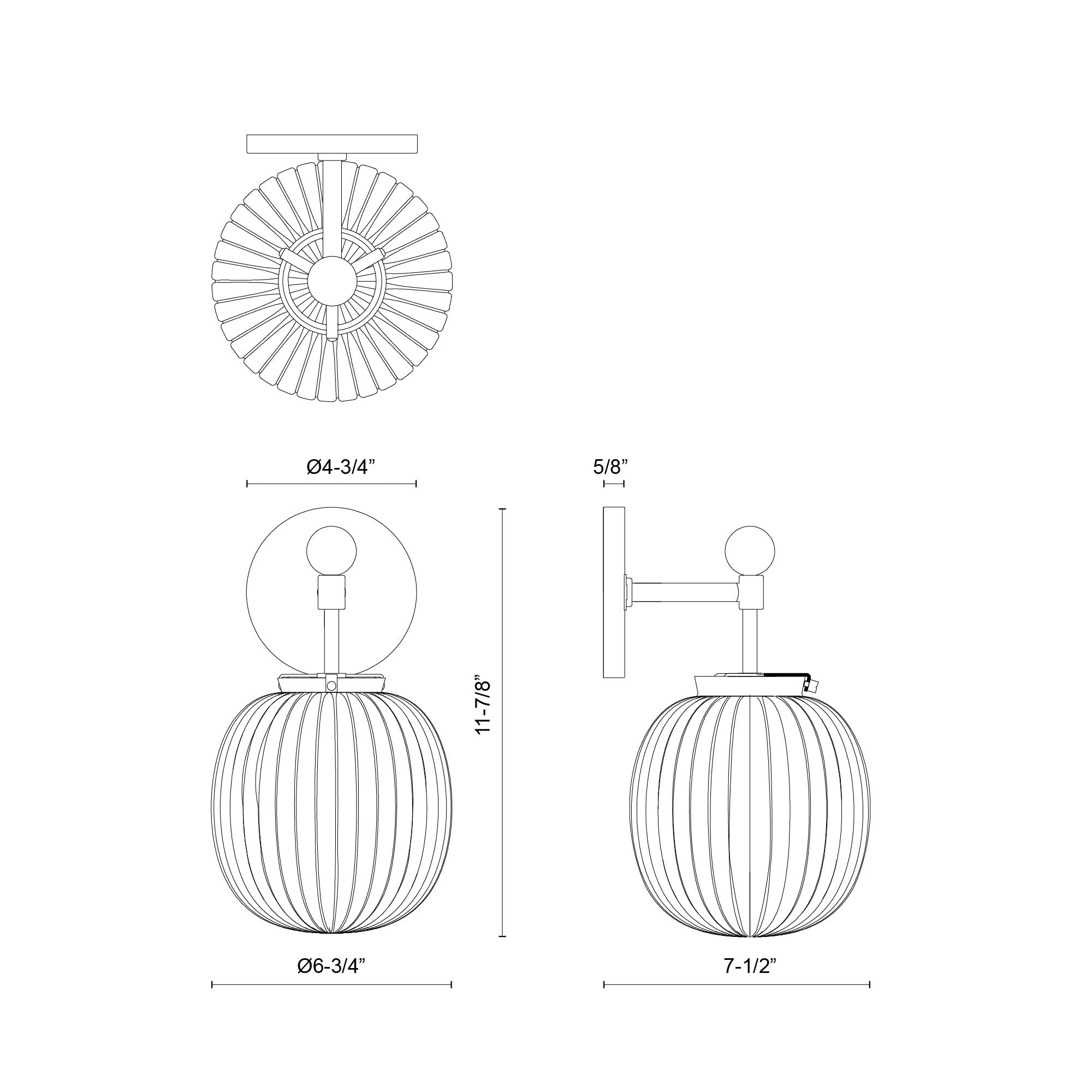 Cherise 7-in Brushed Gold/Glossy Ribbed Opal Glass Socket Wall/Vanity Light