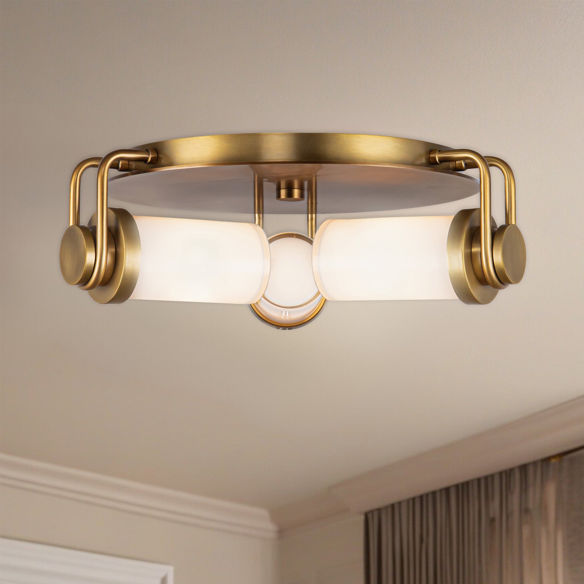 Wynwood 17-in Vintage Brass/Glossy Opal 3 Lights Flush Mount