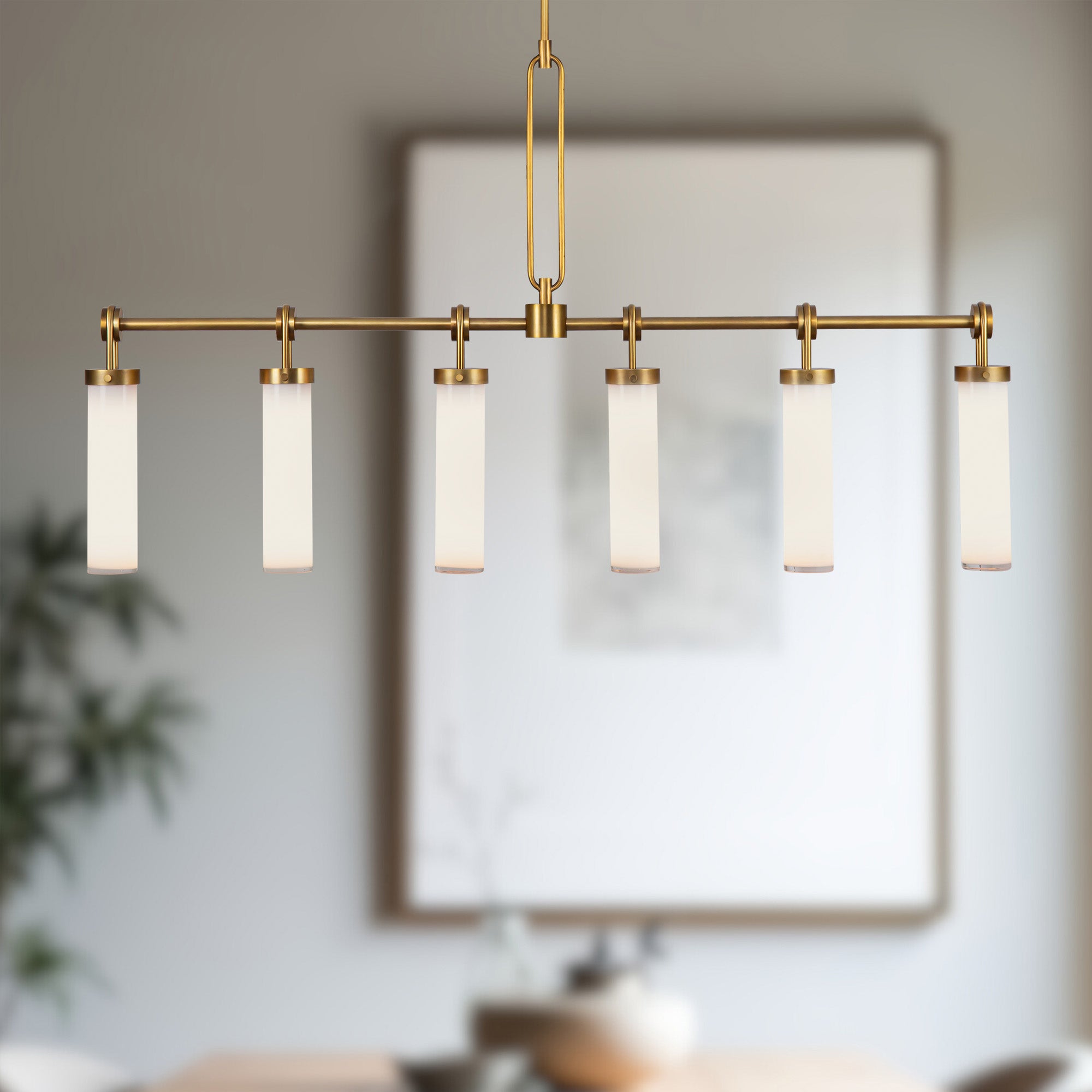 Wynwood 52-in Vintage Brass/Glossy Opal 6 Lights Linear Pendant