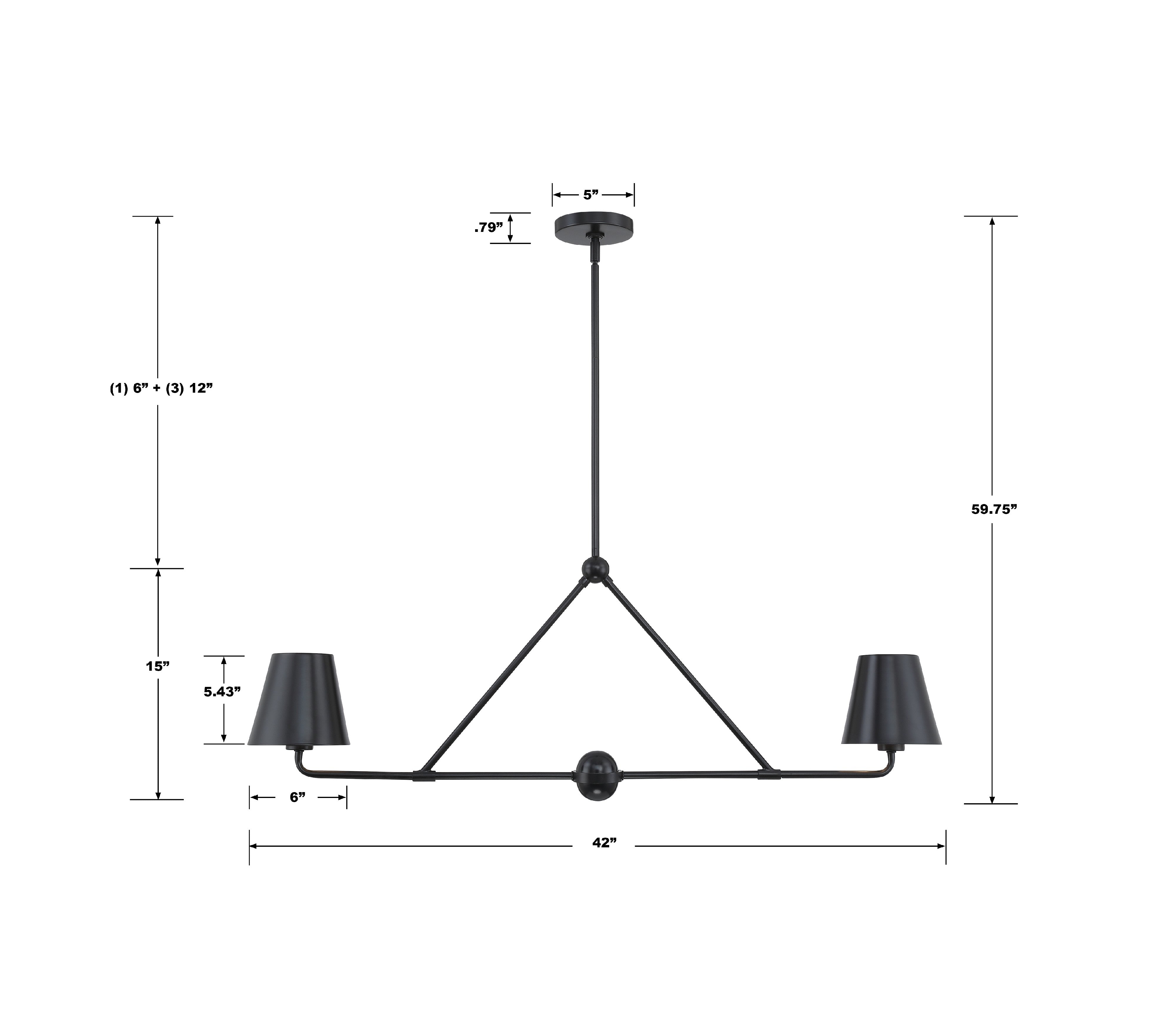 Crystorama Xavier XAV-B9302-MK – 42 Inch – 2 Light – Chandelier – Matte Black – Damp Rated