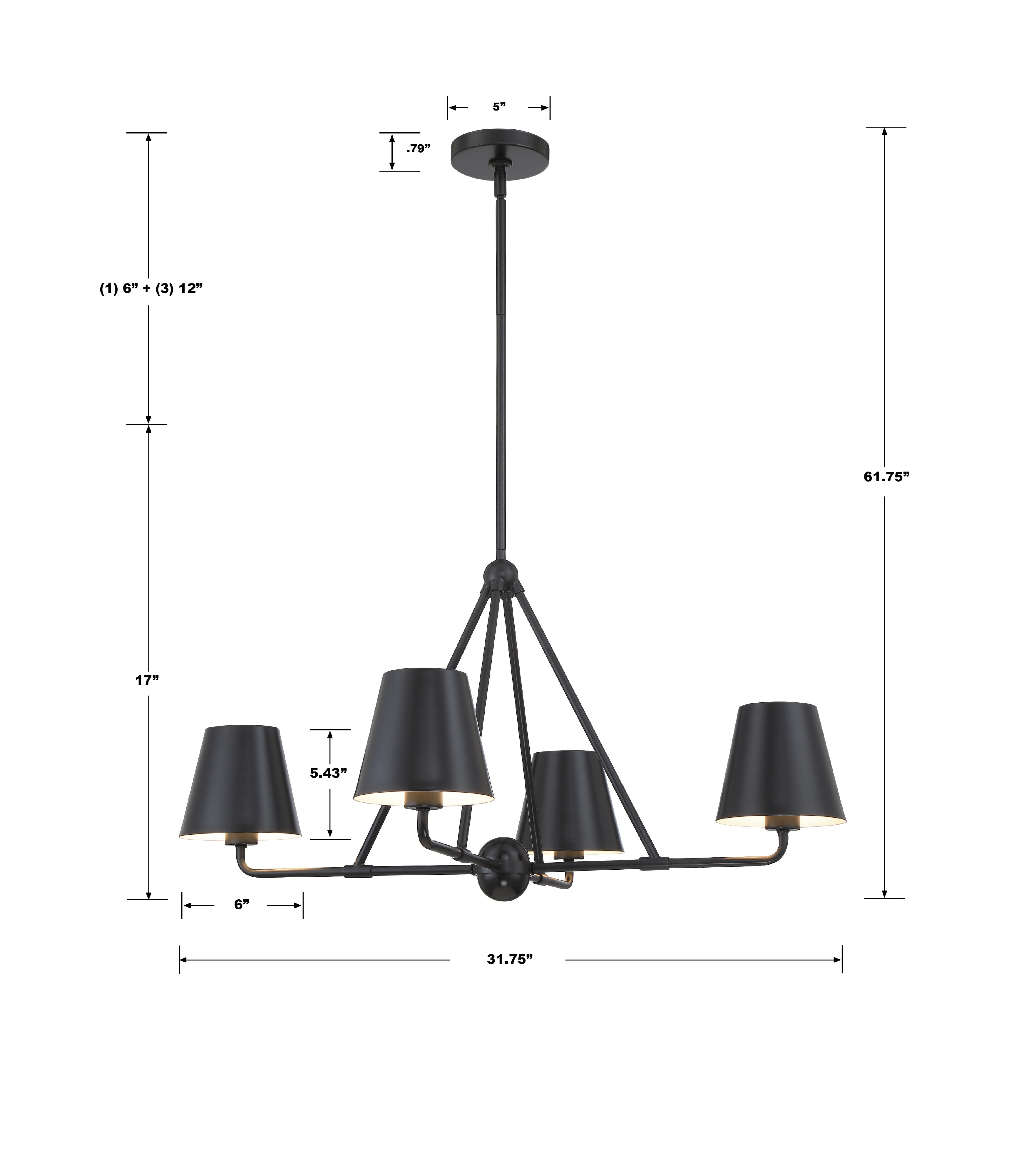 Crystorama Xavier XAV-B9304-MK – 31.75 Inch – 4 Light – Chandelier – Matte Black – Damp Rated
