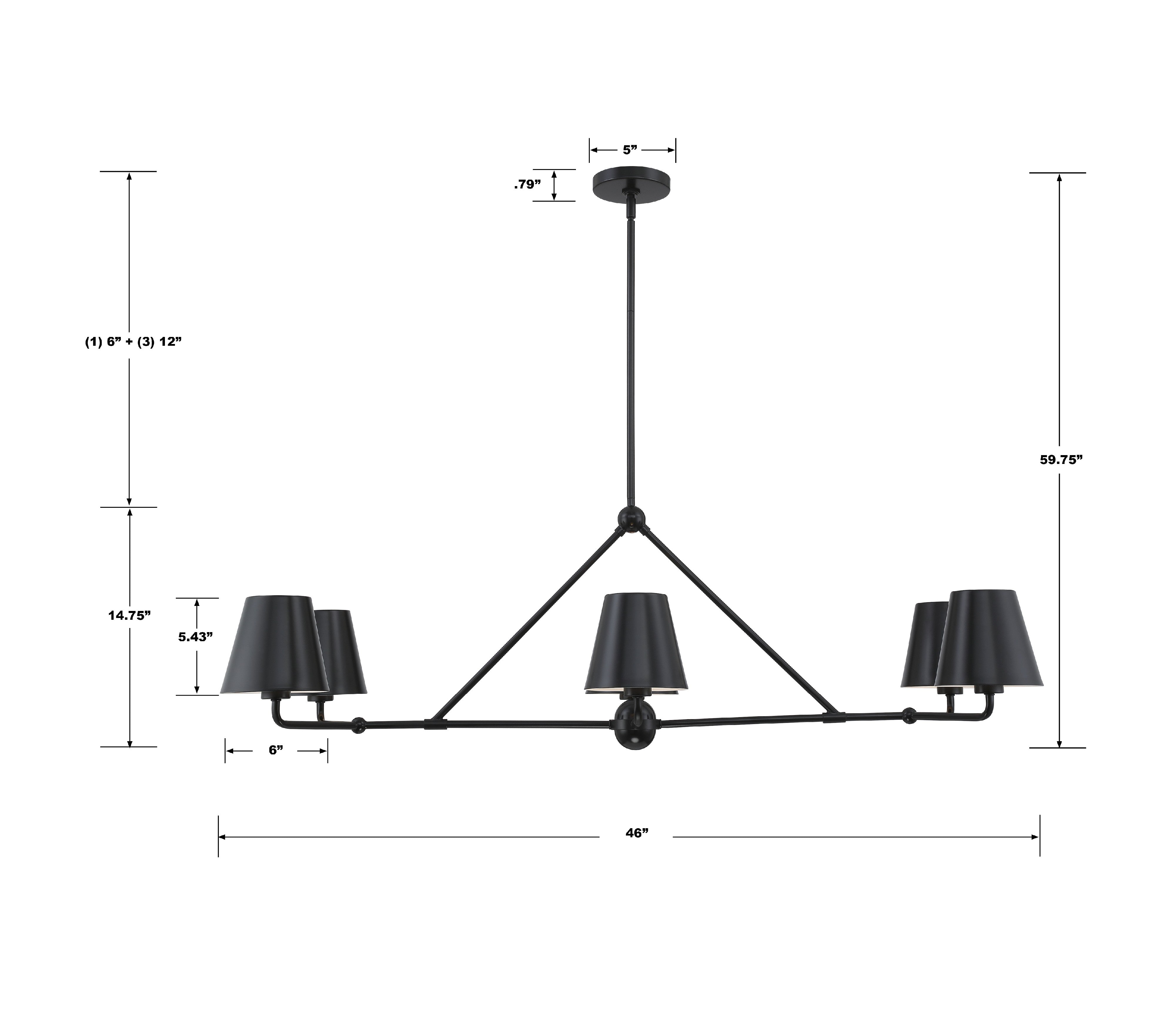 Crystorama Xavier XAV-B9306-MK – 46 Inch – 6 Light – Chandelier – Matte Black – Damp Rated