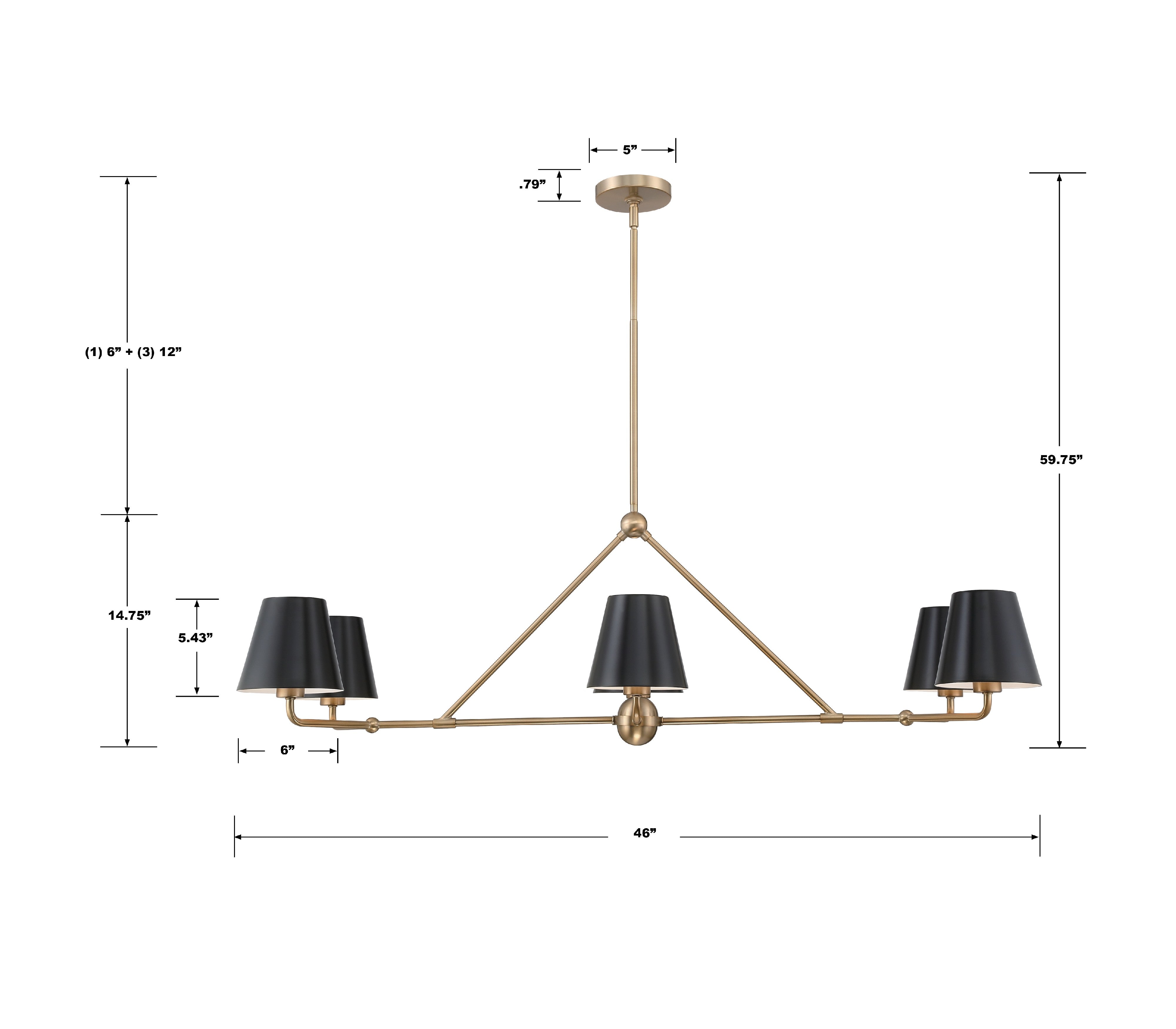 Crystorama Xavier XAV-B9306-VG – 46 Inch – 6 Light – Chandelier – Vibrant Gold – Damp Rated