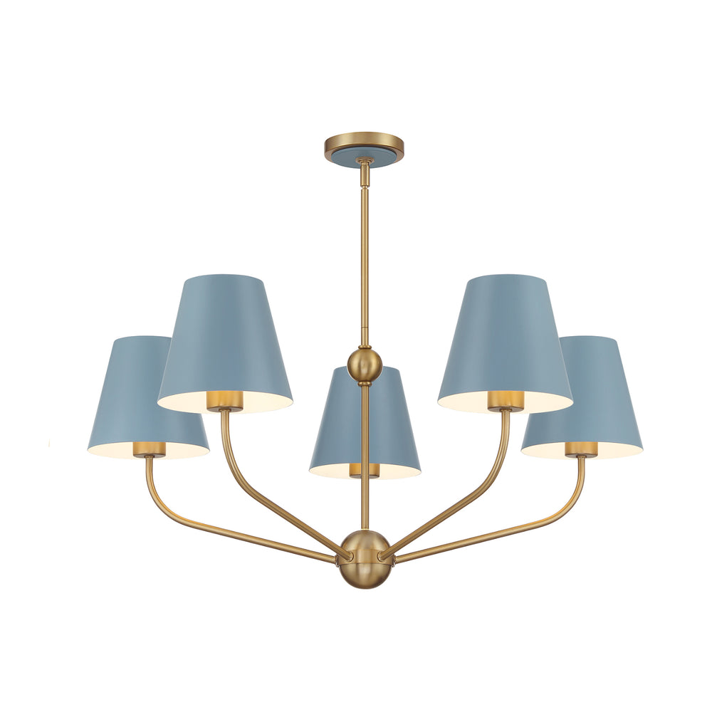 Crystorama Lighting XAV-B9315-VG-BL Xavier 5 Light Vibrant Gold + Blue Chandelier, UL Damp Rated, Vibrant Gold