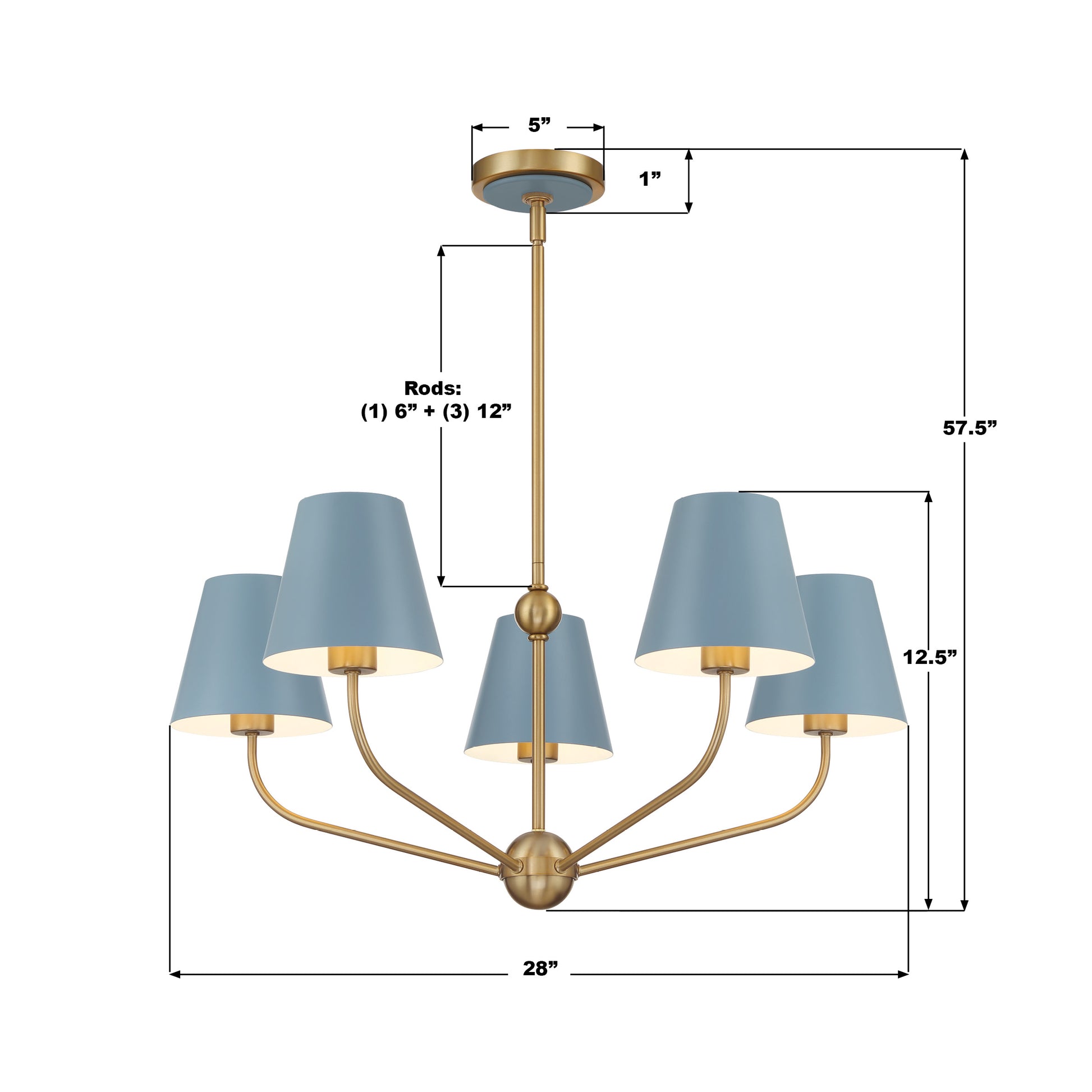 Crystorama Xavier XAV-B9315-VG-BL – 28 Inch – 5 Light – Chandelier – Vibrant Gold – Damp Rated