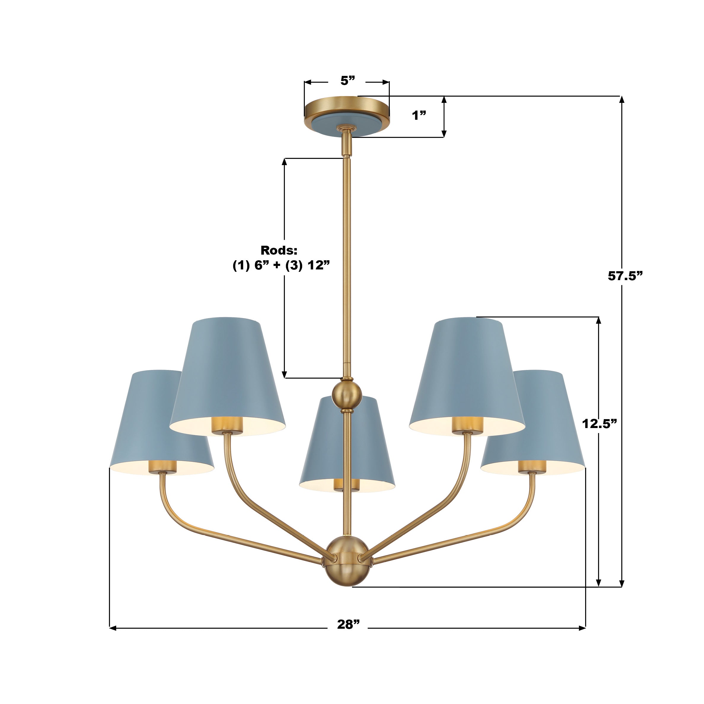 Crystorama Xavier XAV-B9315-VG-BL – 28 Inch – 5 Light – Chandelier – Vibrant Gold – Damp Rated