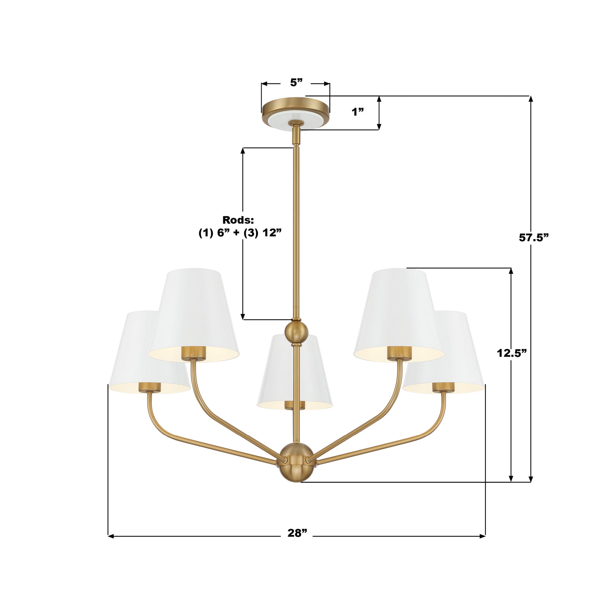 Crystorama Xavier XAV-B9315-VG-WH – 28 Inch – 5 Light – Chandelier – Vibrant Gold – Damp Rated