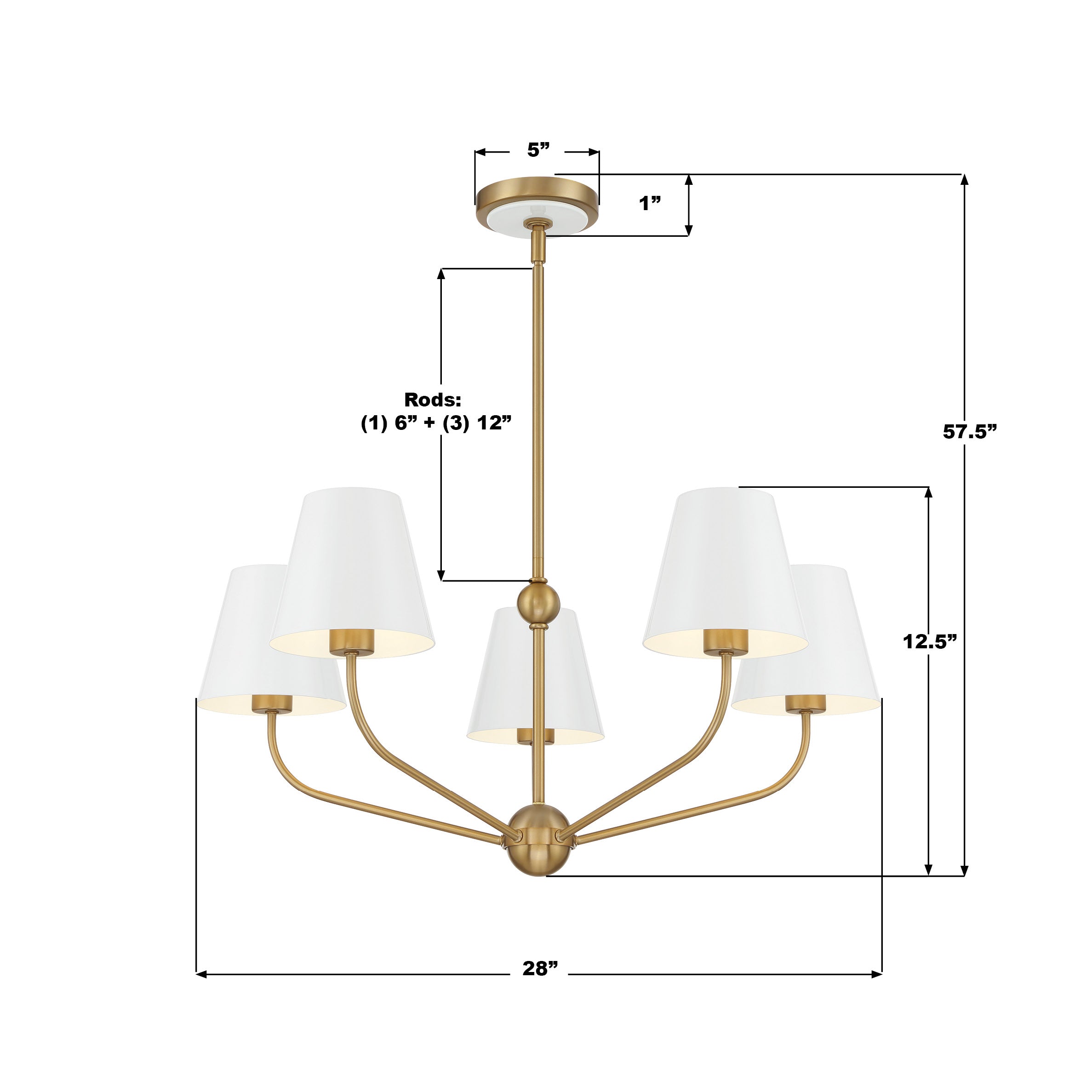 Crystorama Xavier XAV-B9315-VG-WH – 28 Inch – 5 Light – Chandelier – Vibrant Gold – Damp Rated