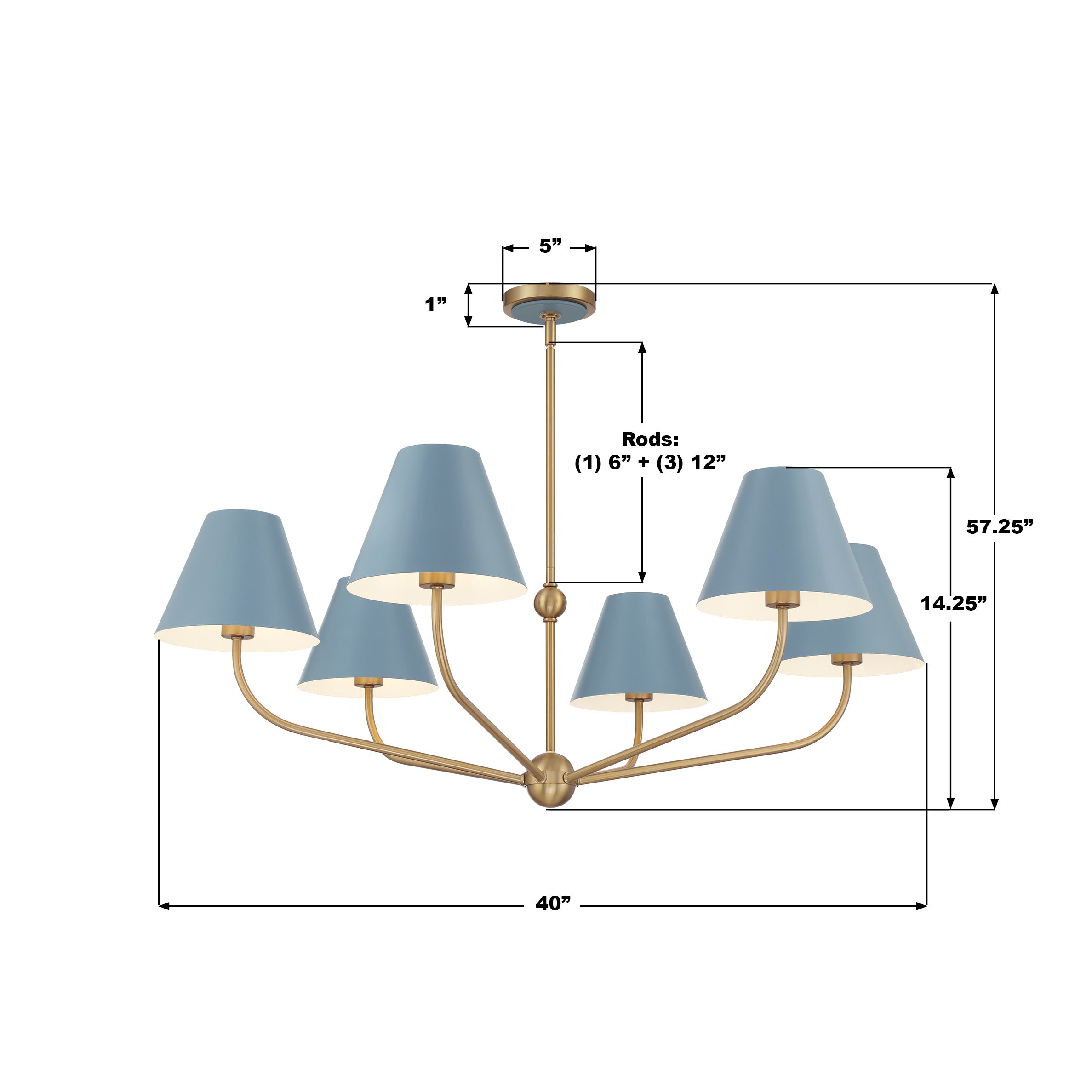 Crystorama Xavier XAV-B9316-VG-BL – 40 Inch – 6 Light – Chandelier – Vibrant Gold – Damp Rated