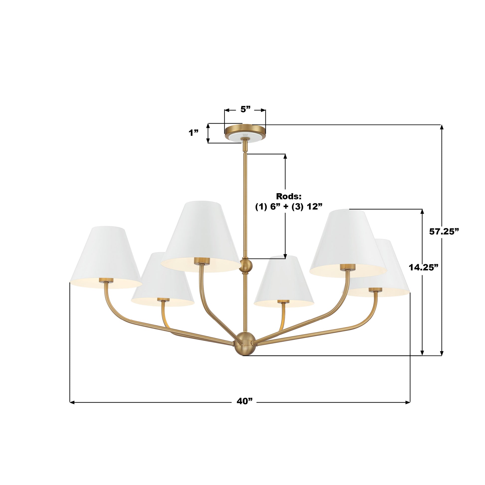 Crystorama Xavier XAV-B9316-VG-WH – 40 Inch – 6 Light – Chandelier – Vibrant Gold – Damp Rated