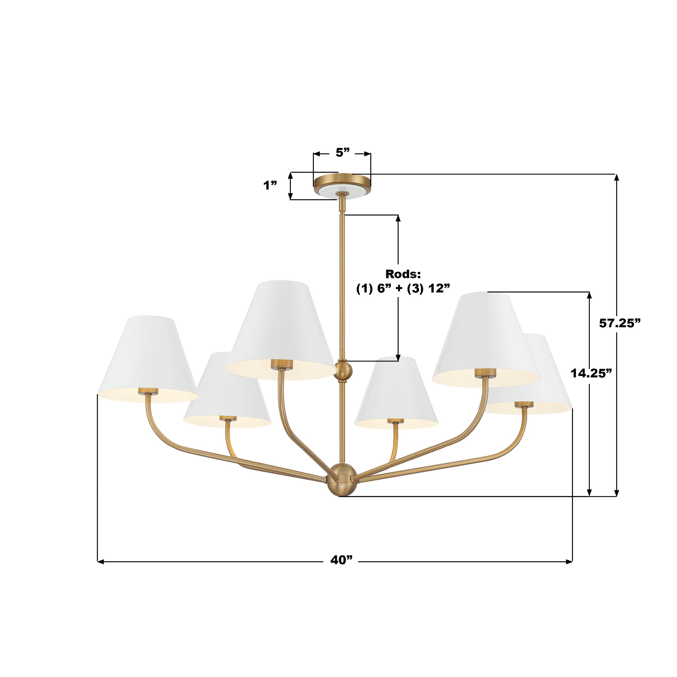 Crystorama Xavier XAV-B9316-VG-WH – 40 Inch – 6 Light – Chandelier – Vibrant Gold – Damp Rated