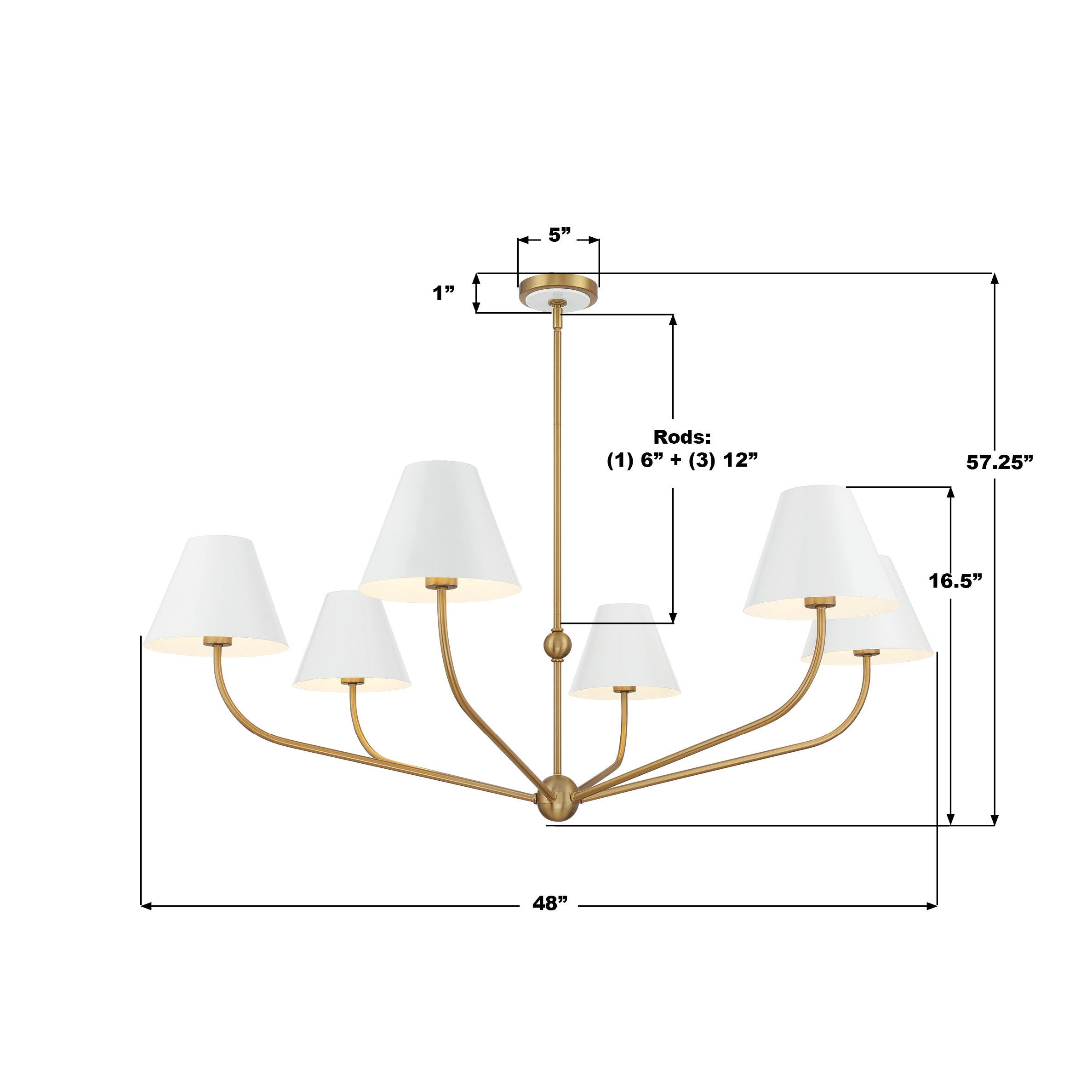 Crystorama Xavier XAV-B9319-VG-WH – 48 Inch – 6 Light – Chandelier – Vibrant Gold – Damp Rated