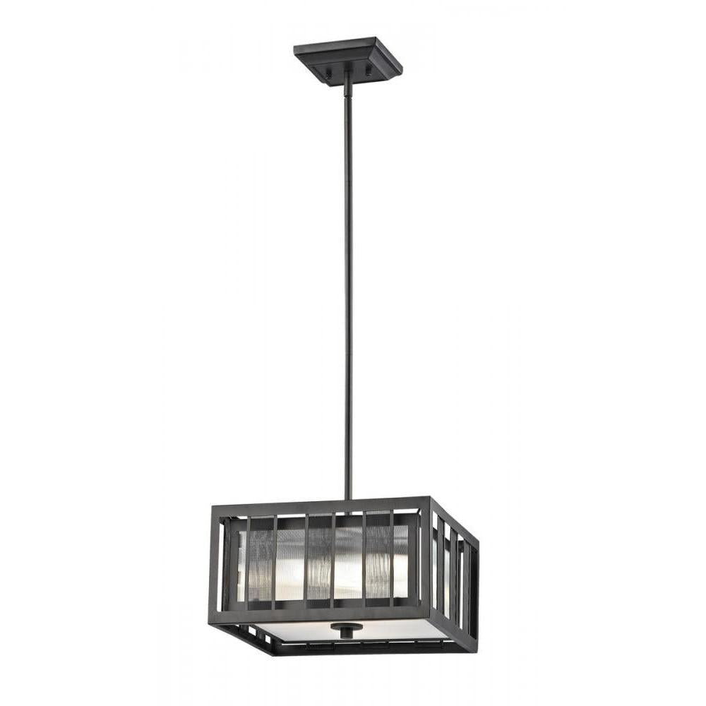 3 Light Pendant-Bronze Outside; Clear Reeded Inside