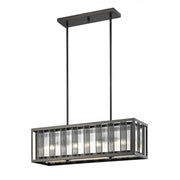 4 Light Pendant-Bronze Outside; Clear Reeded Inside