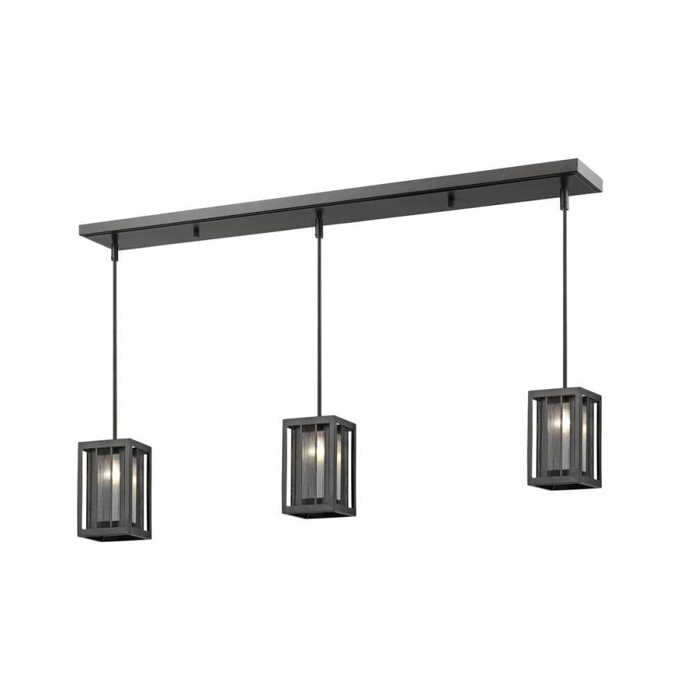 3 Light Linear Chandelier-Bronze Outside; Clear Reeded Inside
