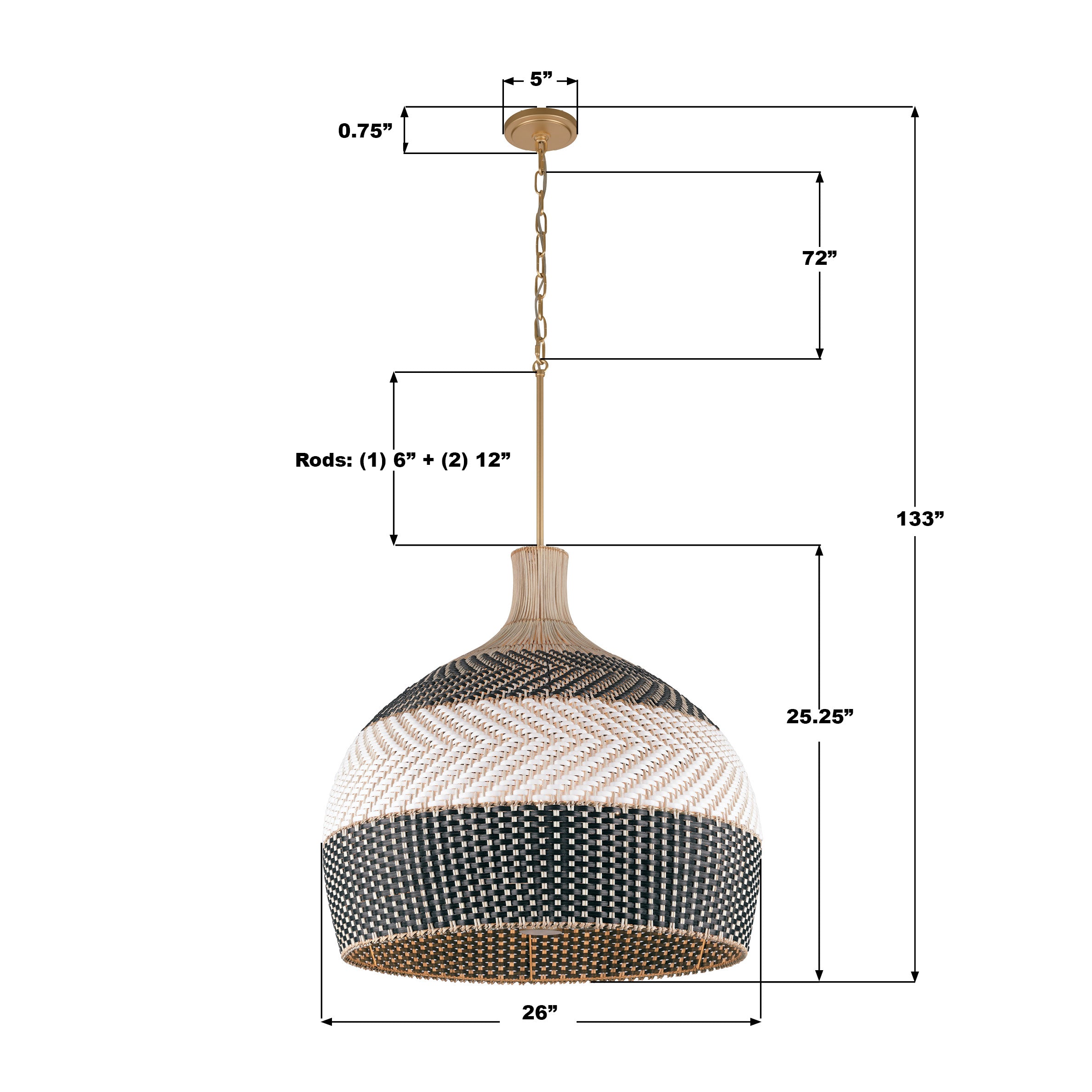 Crystorama Zanzibar ZAN-9006-SG-MK – 26 Inch – 6 Light – Pendant Light – Soft Gold – Damp Rated