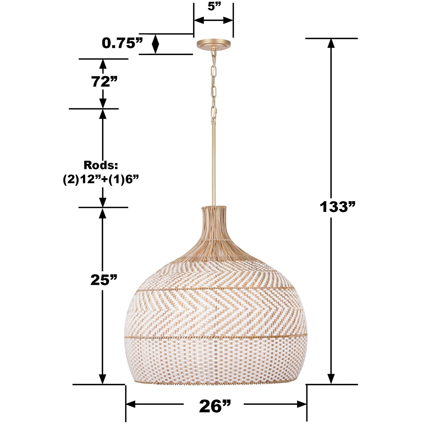 Crystorama Zanzibar ZAN-9006-SG – 26 Inch – 6 Light – Pendant Light – Soft Gold – Damp Rated
