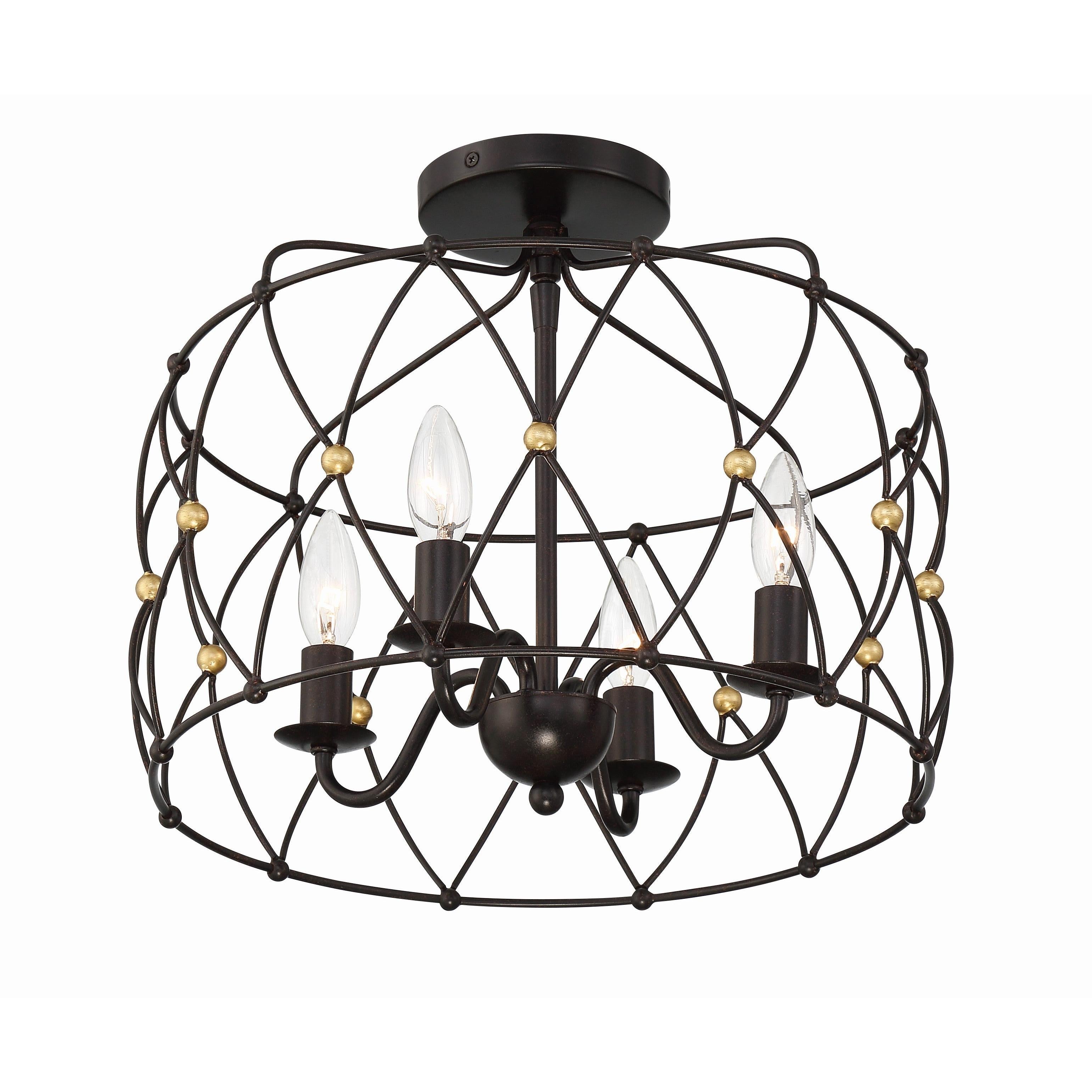 Crystorama Zucca ZUC-A9030-EB-GA_CEILING – 16.5 Inch – 4 Light – Semi Flush Mount Light – English Bronze + Antique Gold – Dry Rated