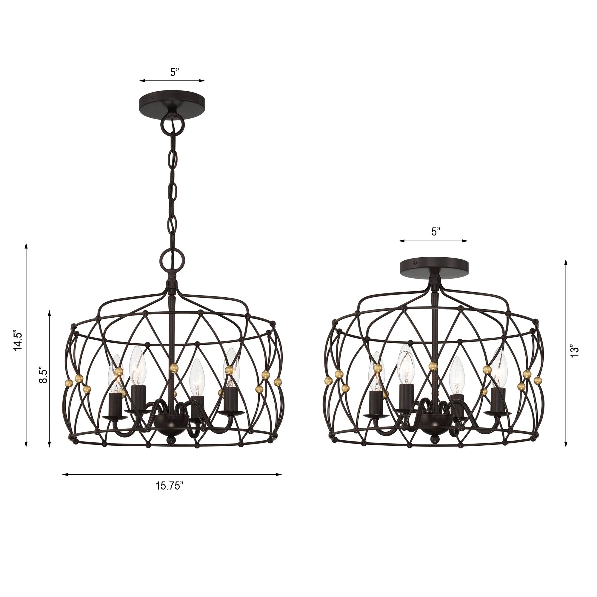 Crystorama Zucca ZUC-A9030-EB-GA_CEILING – 16.5 Inch – 4 Light – Semi Flush Mount Light – English Bronze + Antique Gold – Dry Rated