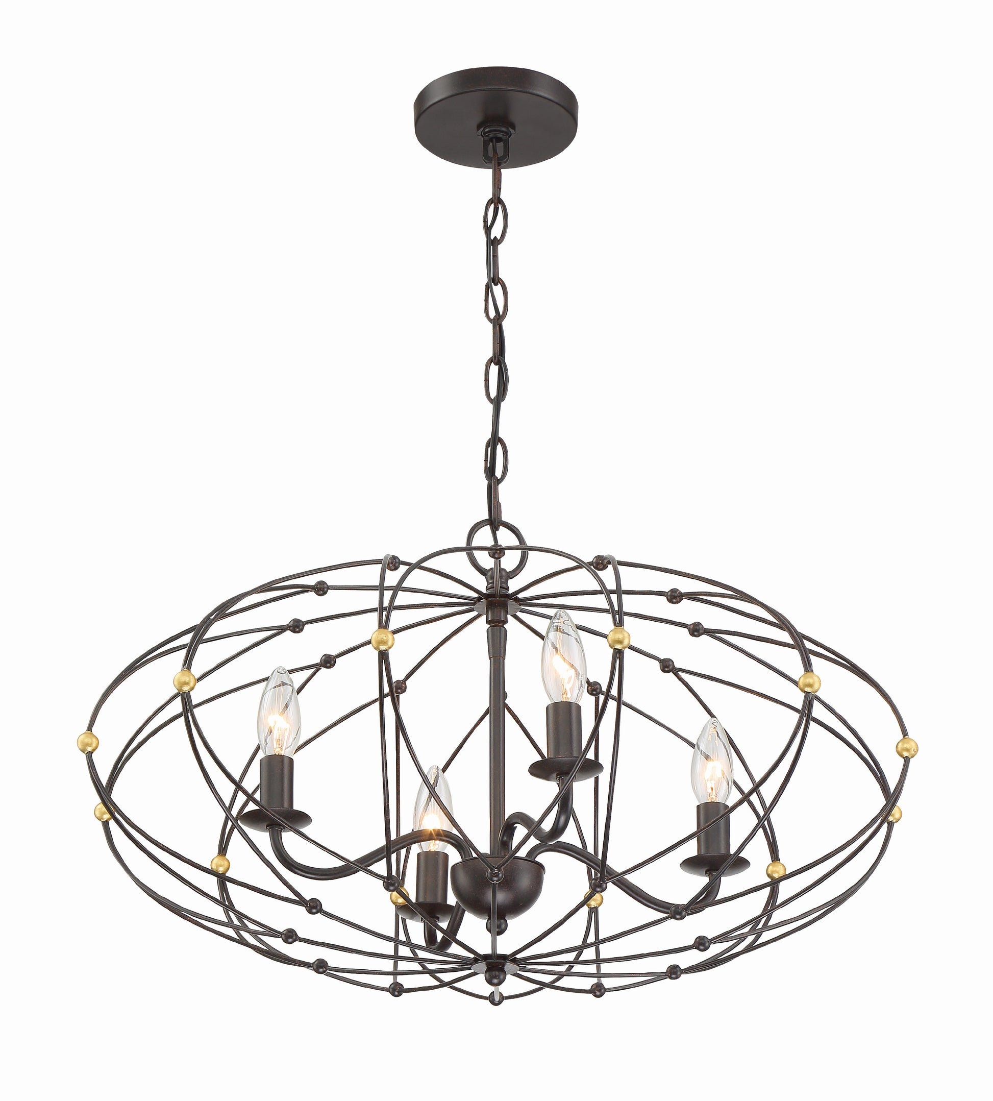 Crystorama Zucca ZUC-A9034-EB-GA – 24.5 Inch – 4 Light – Chandelier – English Bronze + Antique Gold – Dry Rated