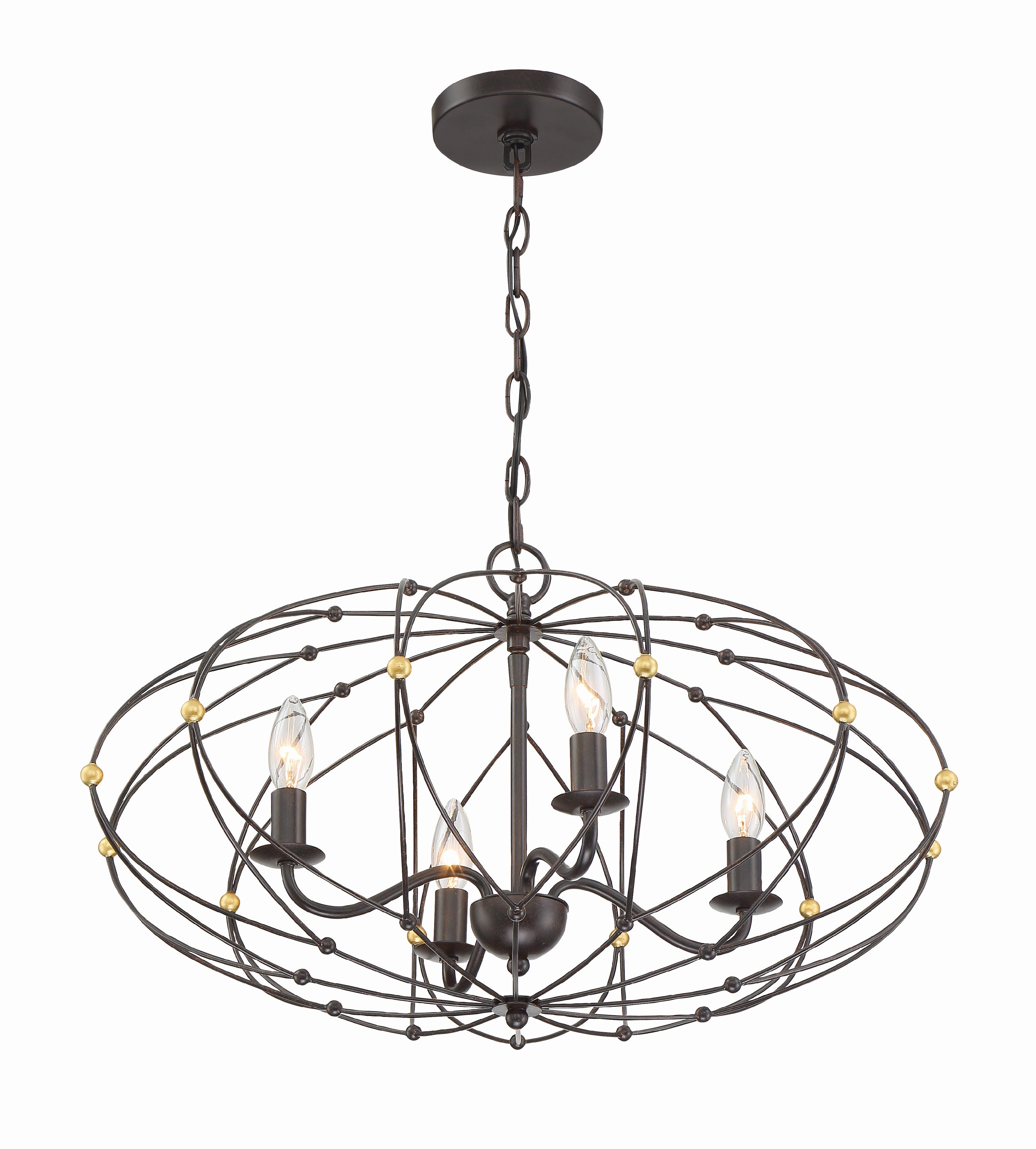 Crystorama Zucca ZUC-A9034-EB-GA – 24.5 Inch – 4 Light – Chandelier – English Bronze + Antique Gold – Dry Rated