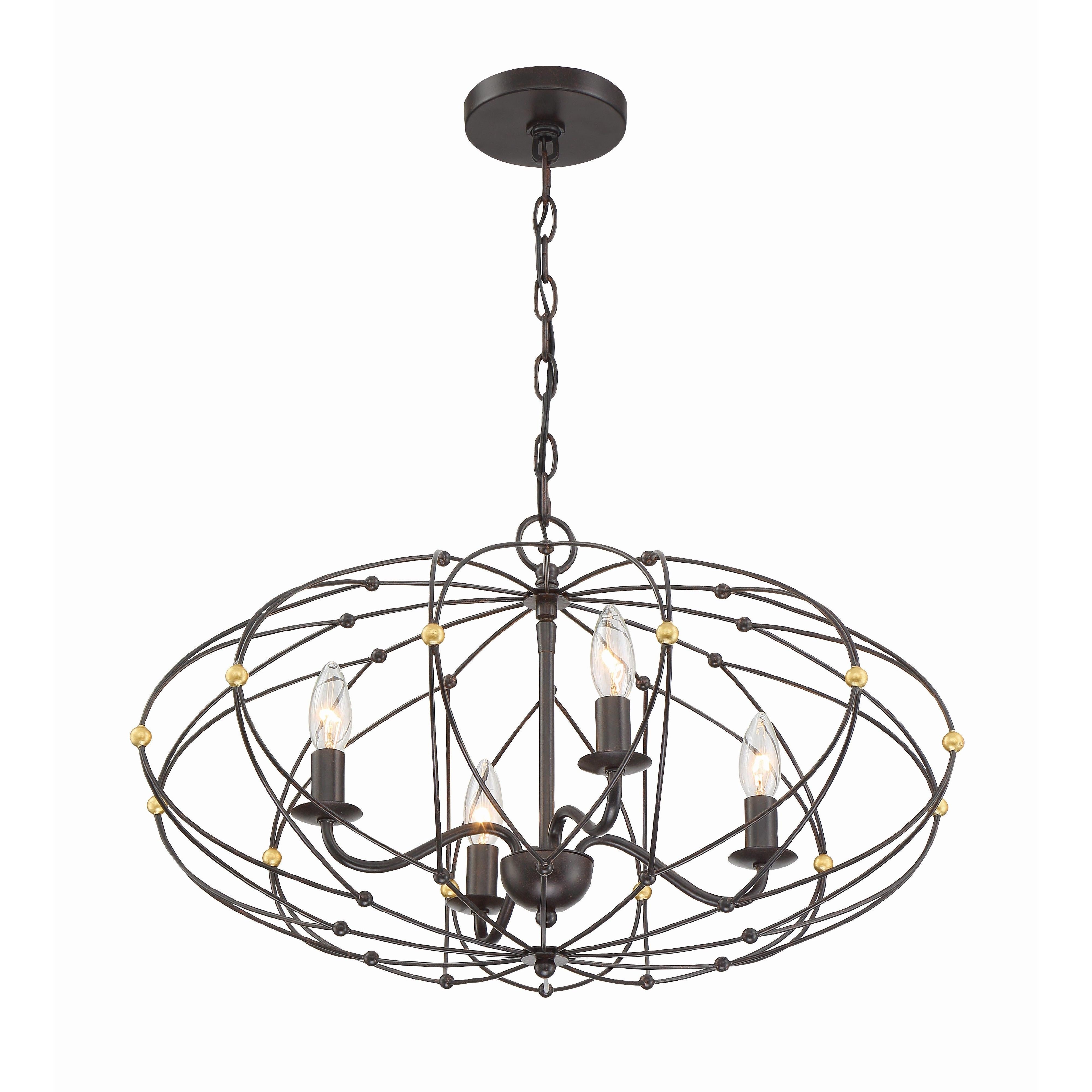 Crystorama Zucca ZUC-A9034-EB-GA – 24.5 Inch – 4 Light – Chandelier – English Bronze + Antique Gold – Dry Rated