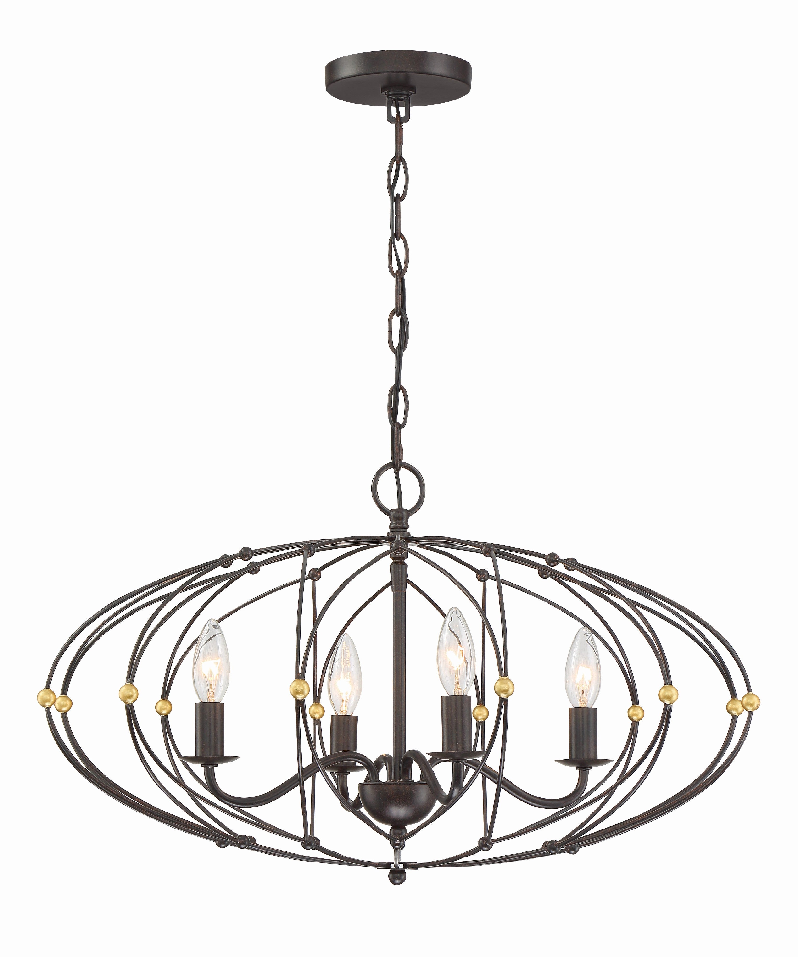 Crystorama Zucca ZUC-A9034-EB-GA – 24.5 Inch – 4 Light – Chandelier – English Bronze + Antique Gold – Dry Rated