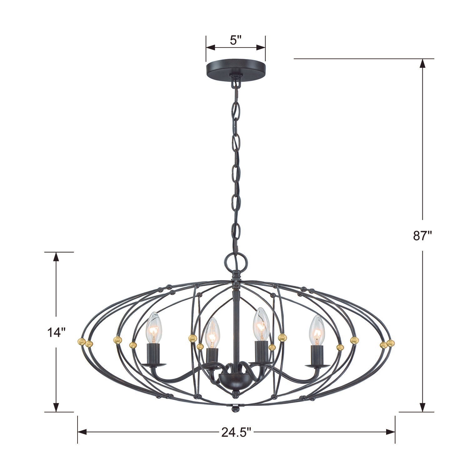 Crystorama Zucca ZUC-A9034-EB-GA – 24.5 Inch – 4 Light – Chandelier – English Bronze + Antique Gold – Dry Rated