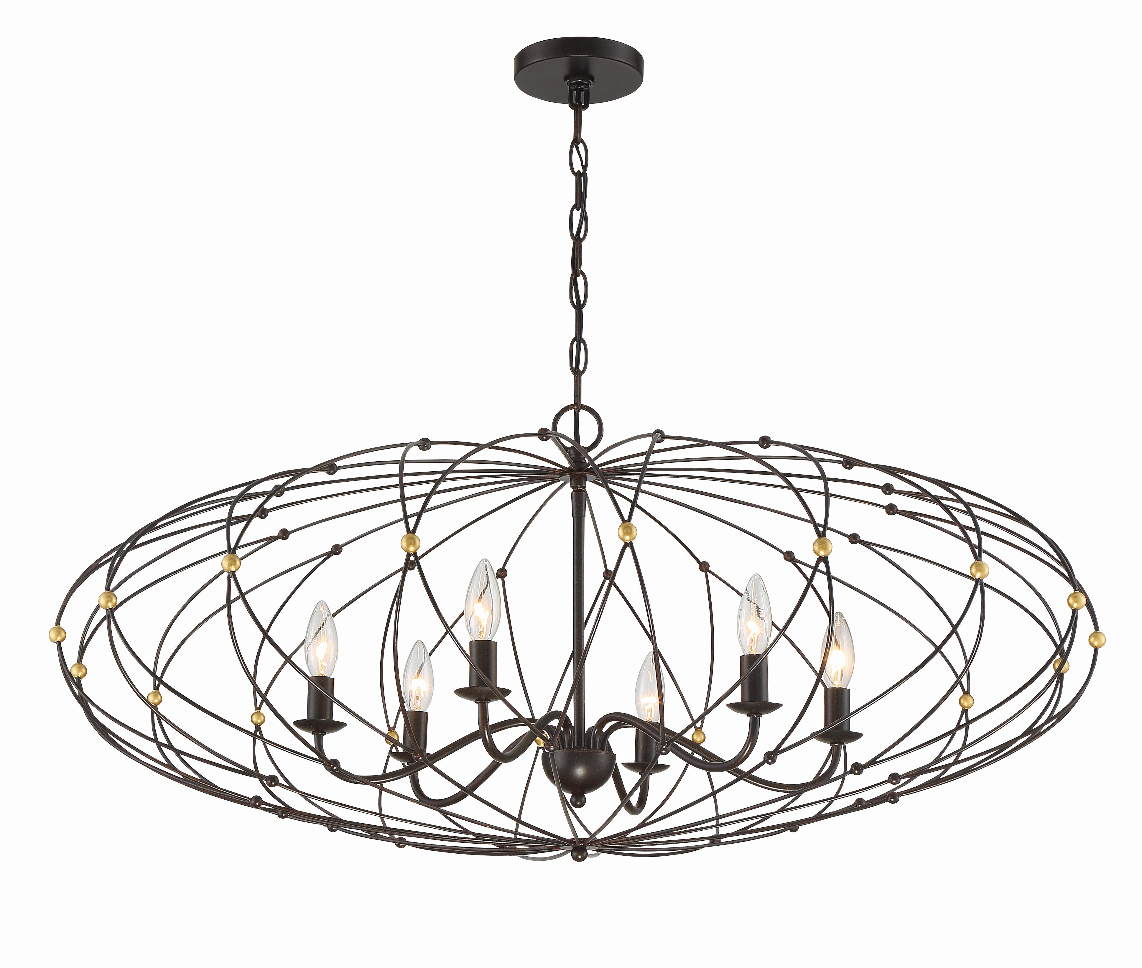 Crystorama Zucca ZUC-A9036-EB-GA – 38.25 Inch – 6 Light – Chandelier – English Bronze + Antique Gold – Dry Rated
